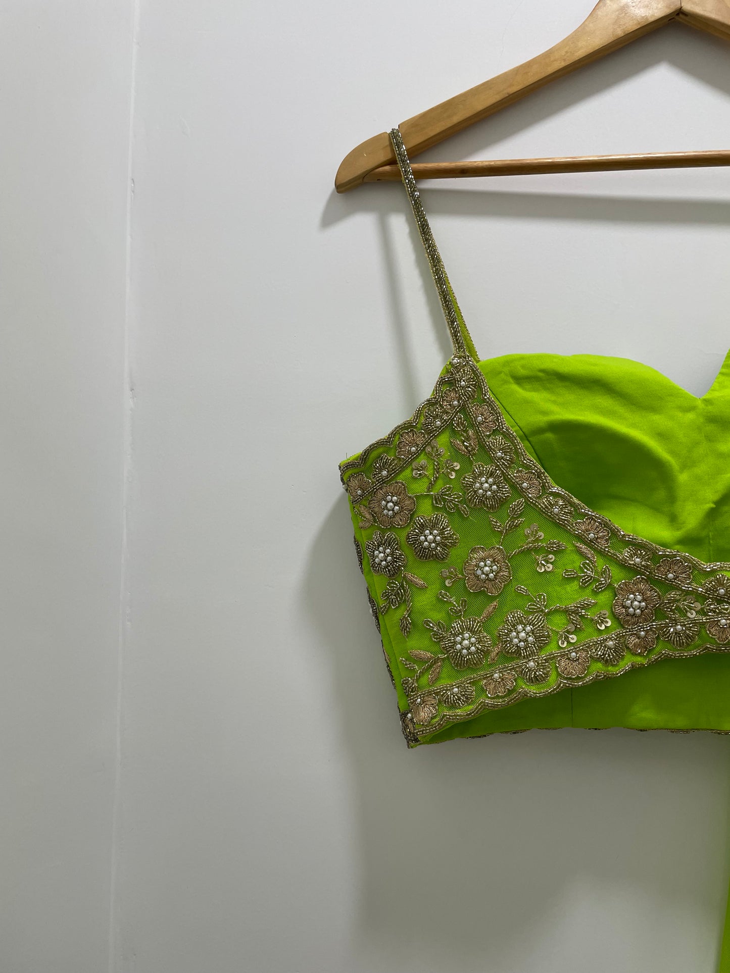Lime green lehenga set with a hand embroidered blouse and dupatta