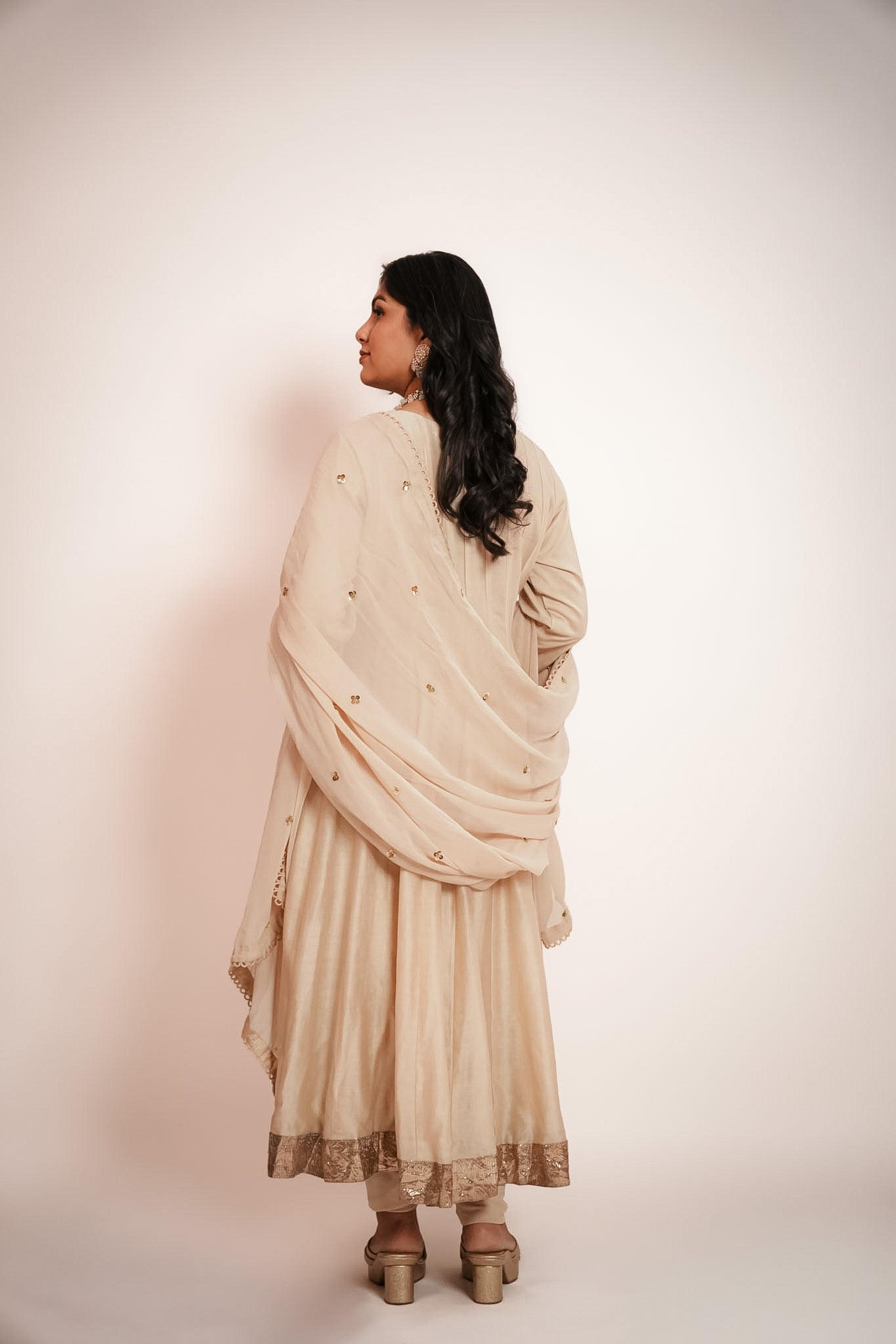 Paisley embroidered ivory anarkali set