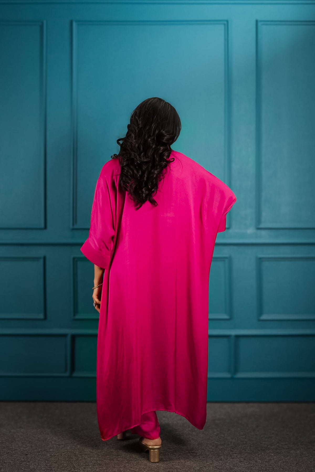 Hot pink embroidered kaftan set