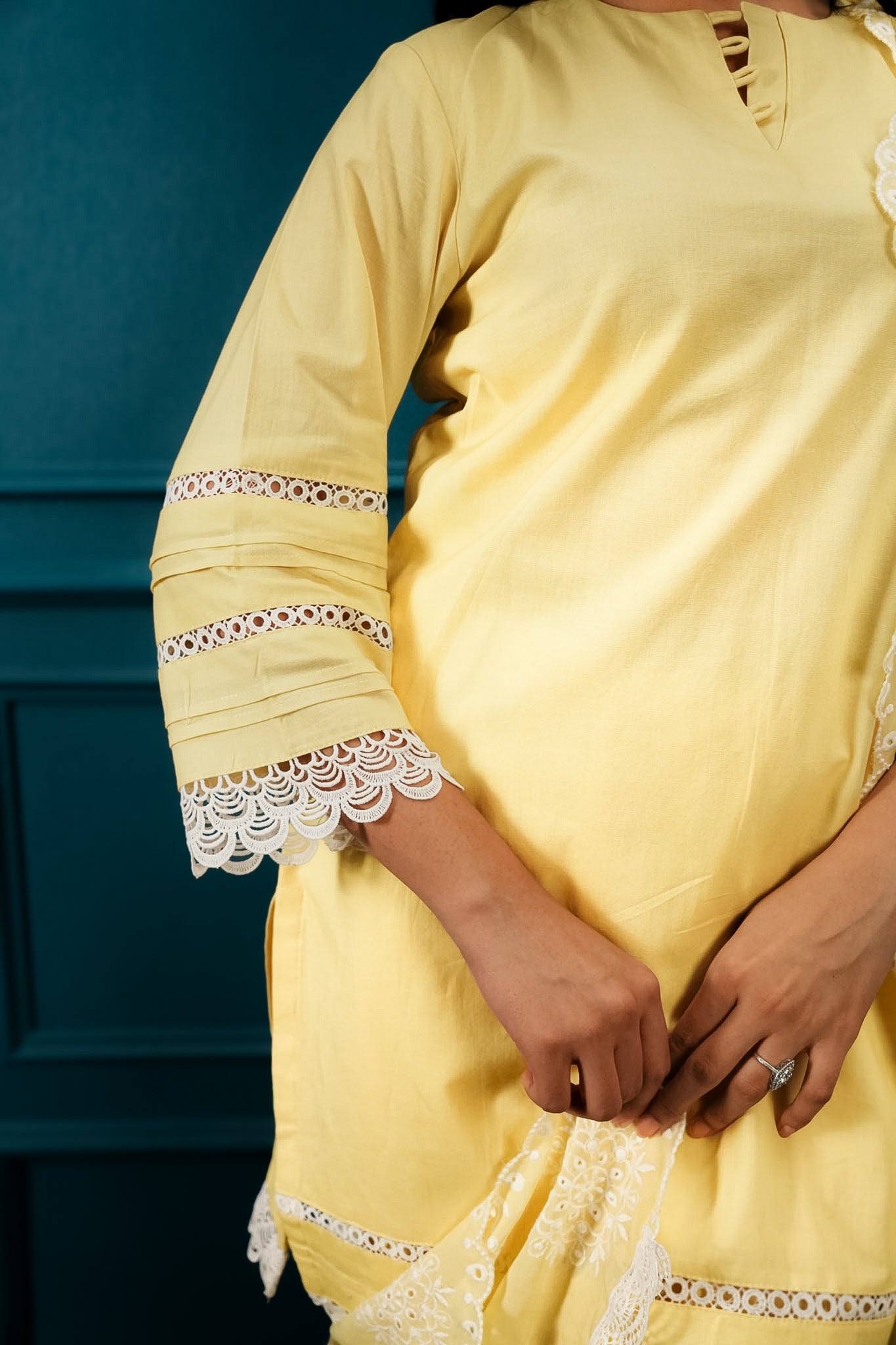 Yellow cutwork kurta set