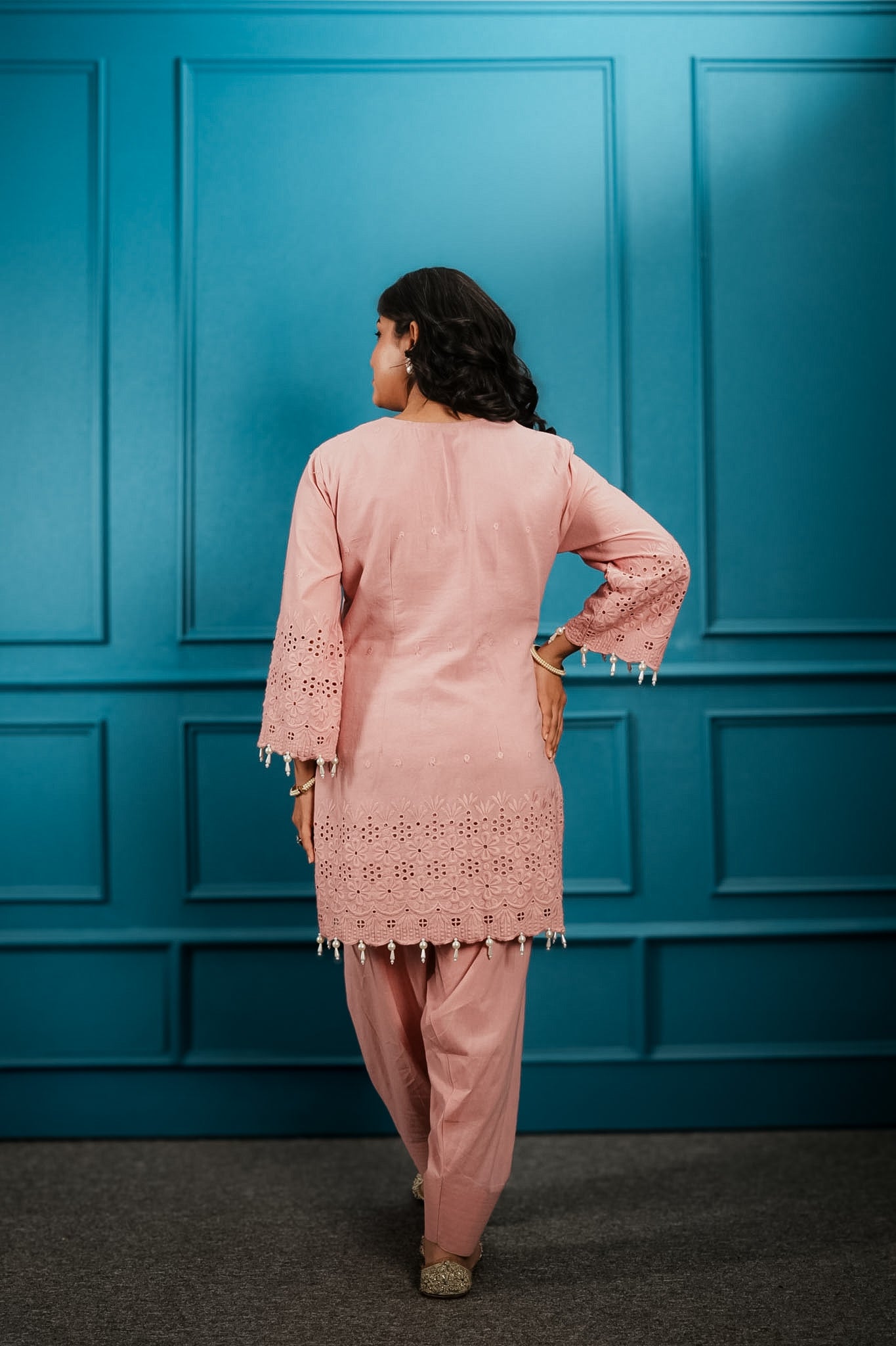 Pink cutwork farshi set