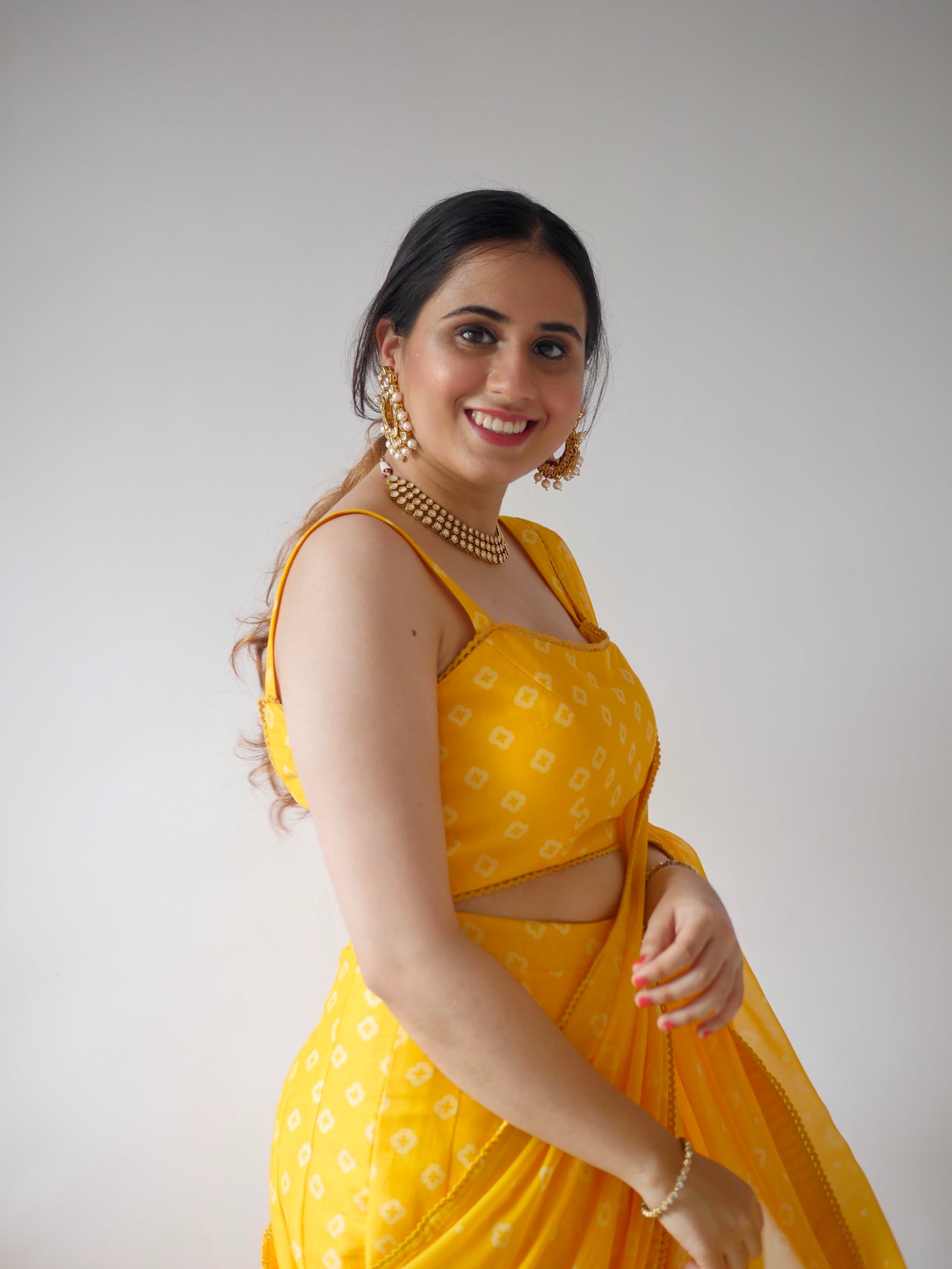 Yellow abstract floral lehenga