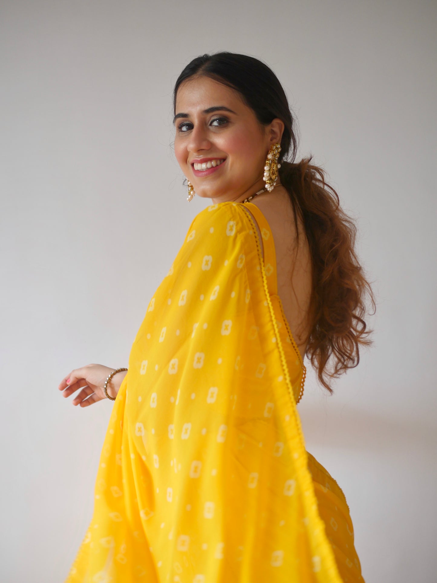 Yellow abstract floral lehenga