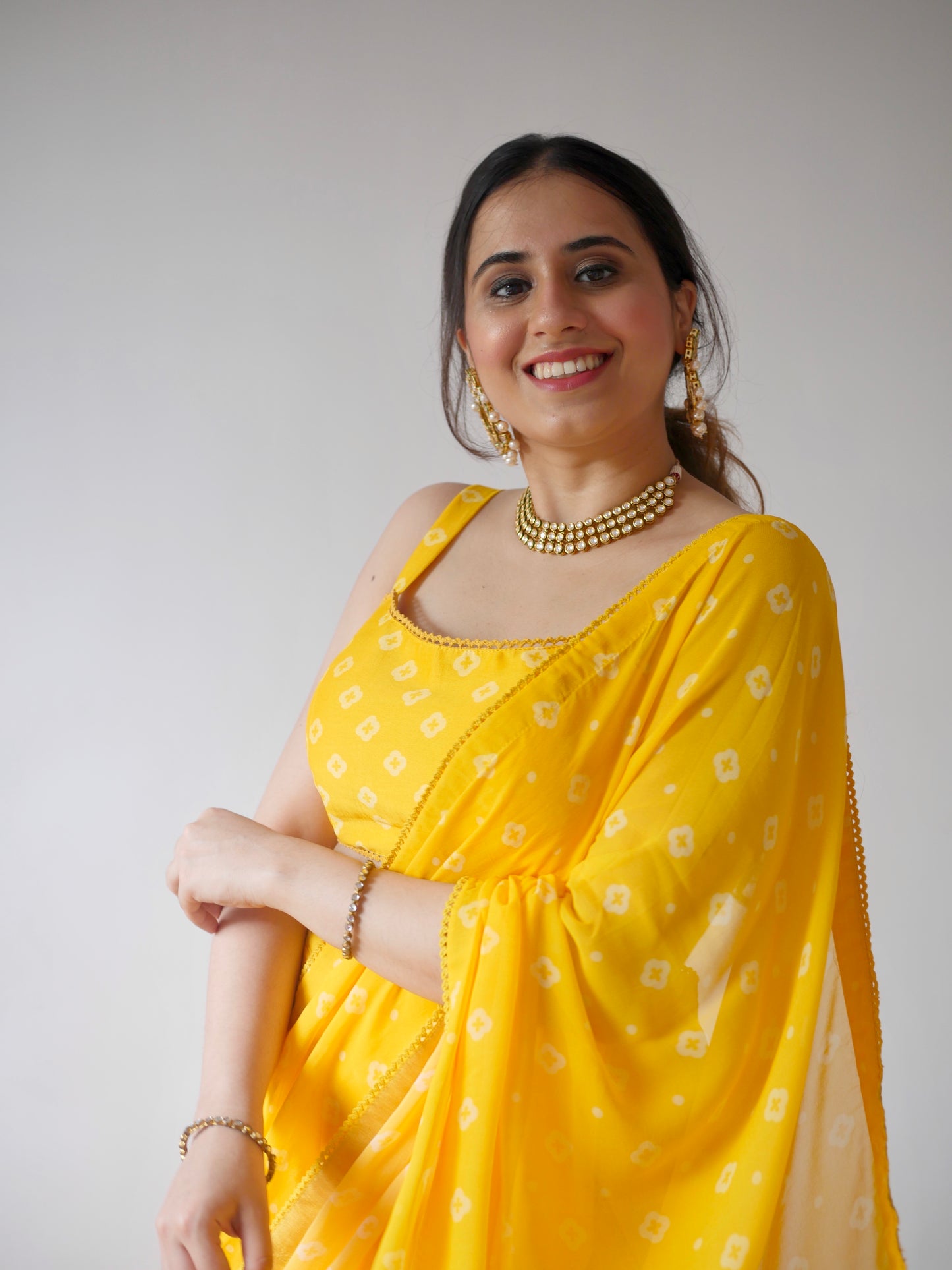 Yellow abstract floral lehenga