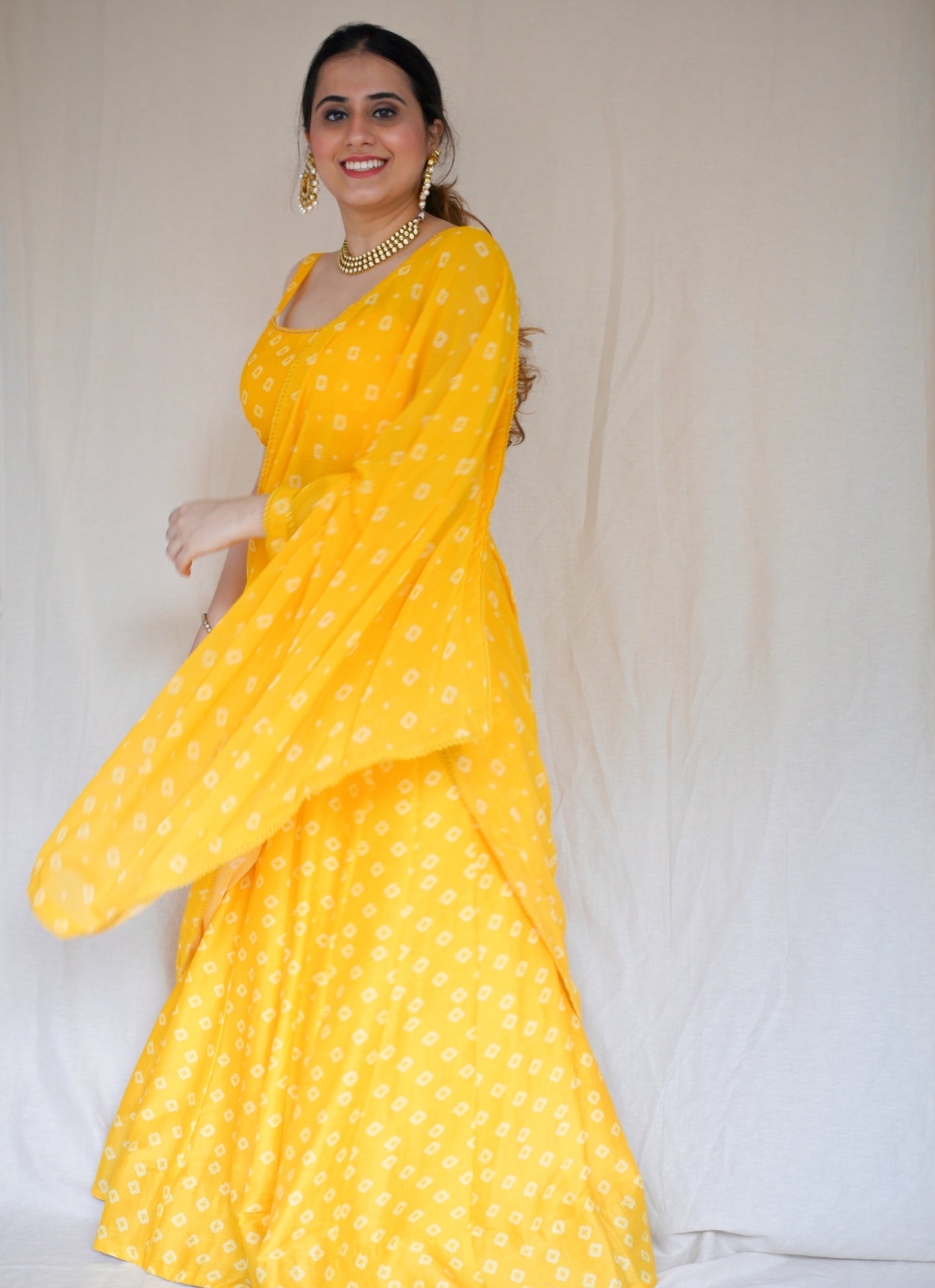 Yellow abstract floral lehenga