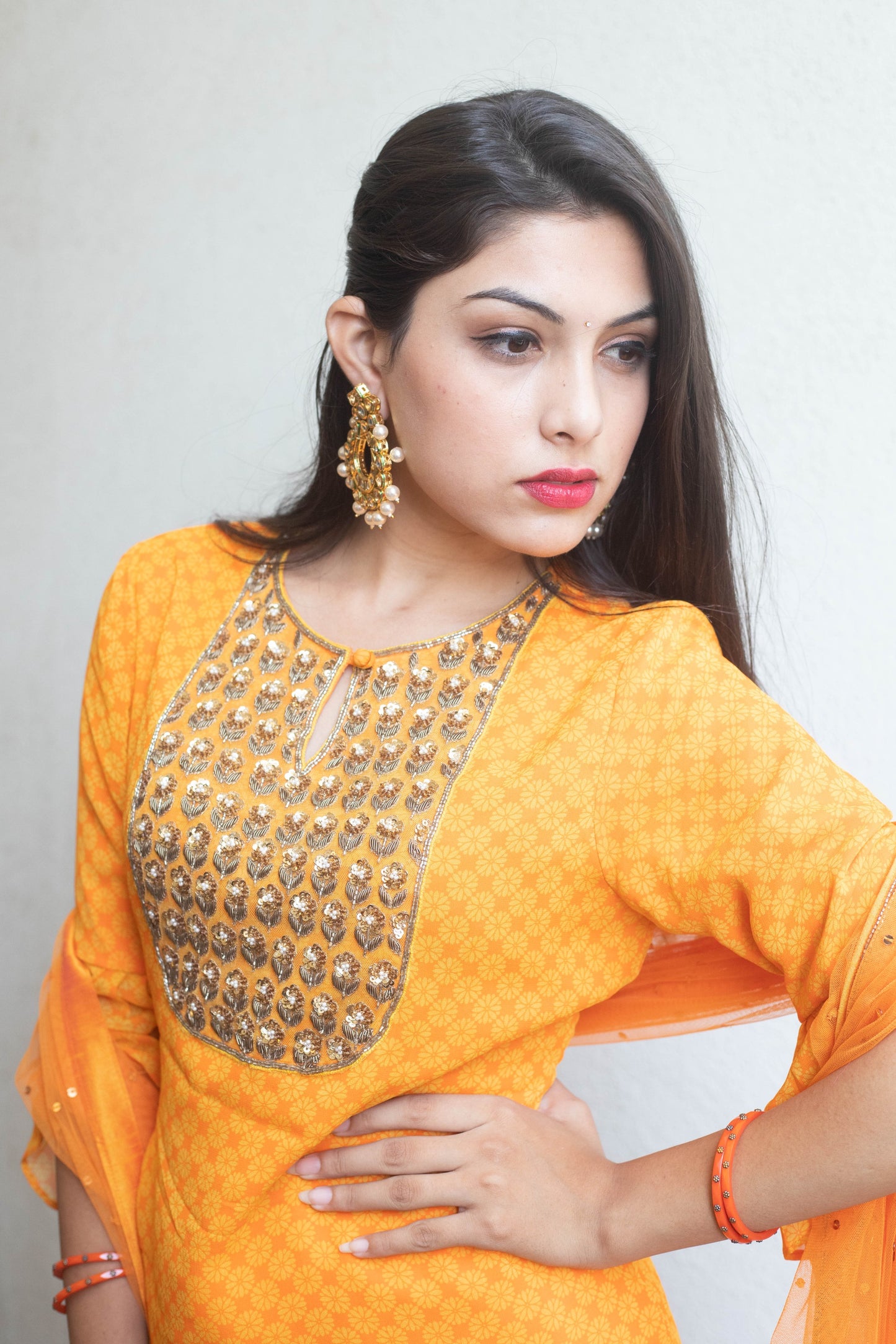 Yellow- orange geometric floral sharara