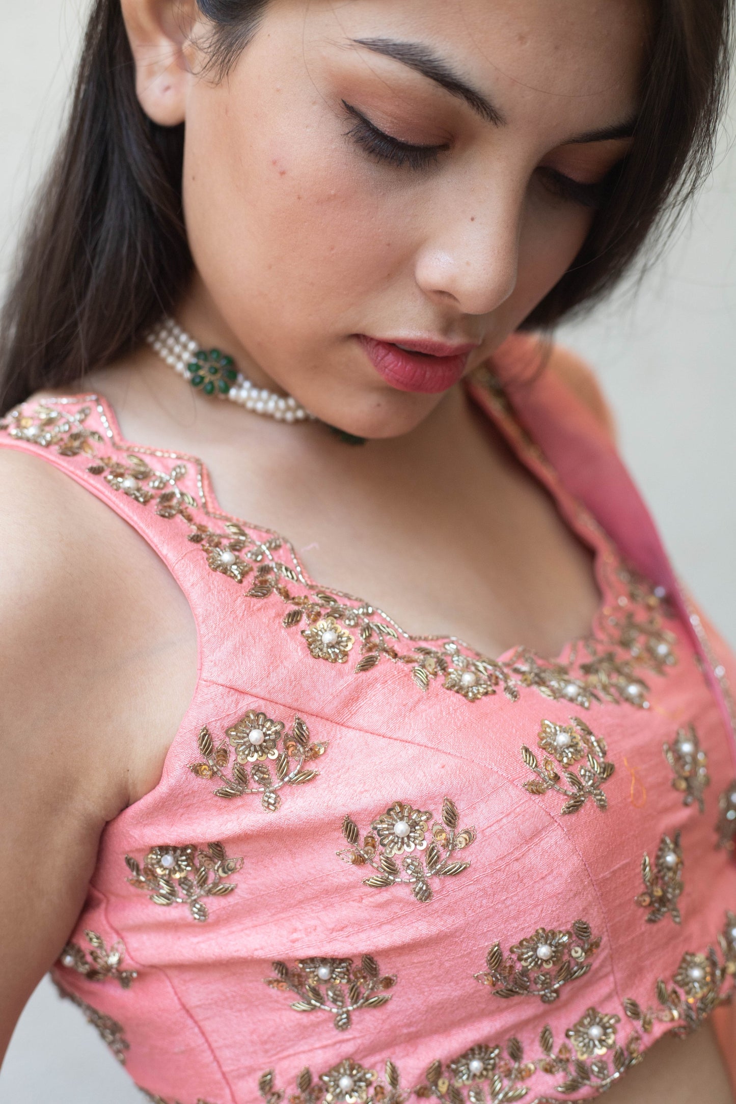 Pink big floral lehenga