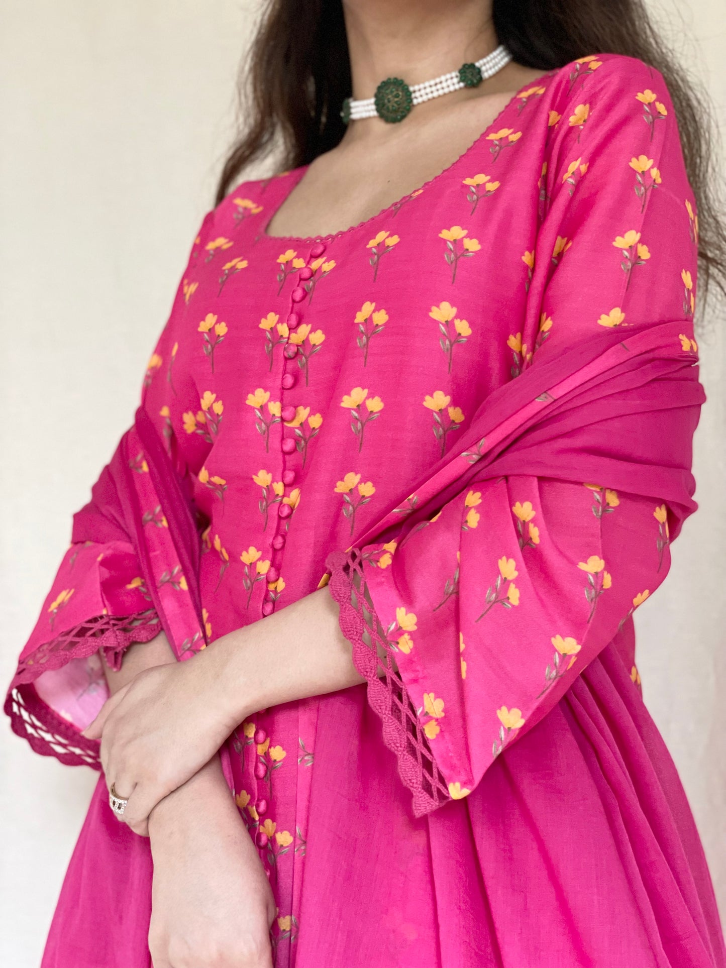 Rani pink chanderi kurta, pyjama and dupatta