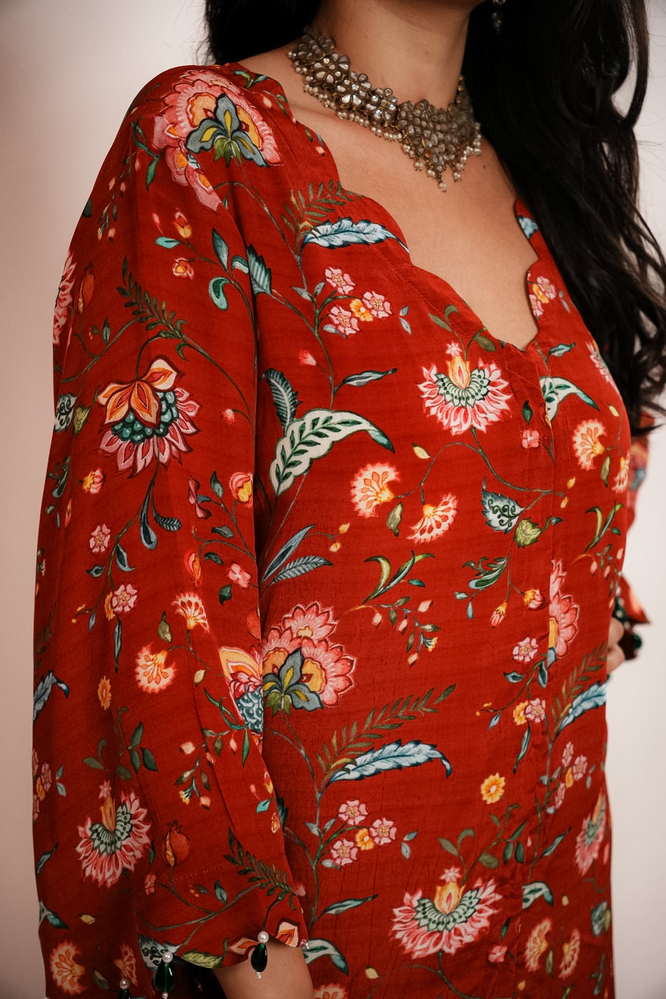 Red chintz kurta set