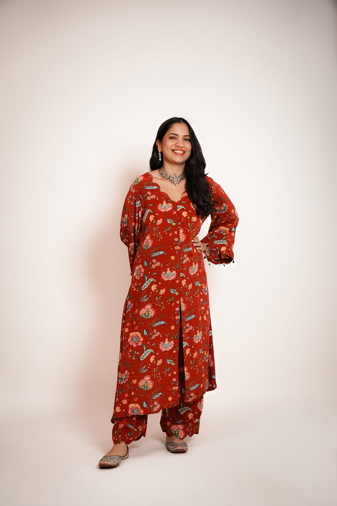 Red chintz kurta set