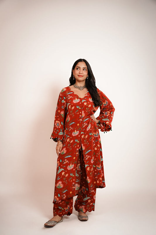 Red chintz kurta set