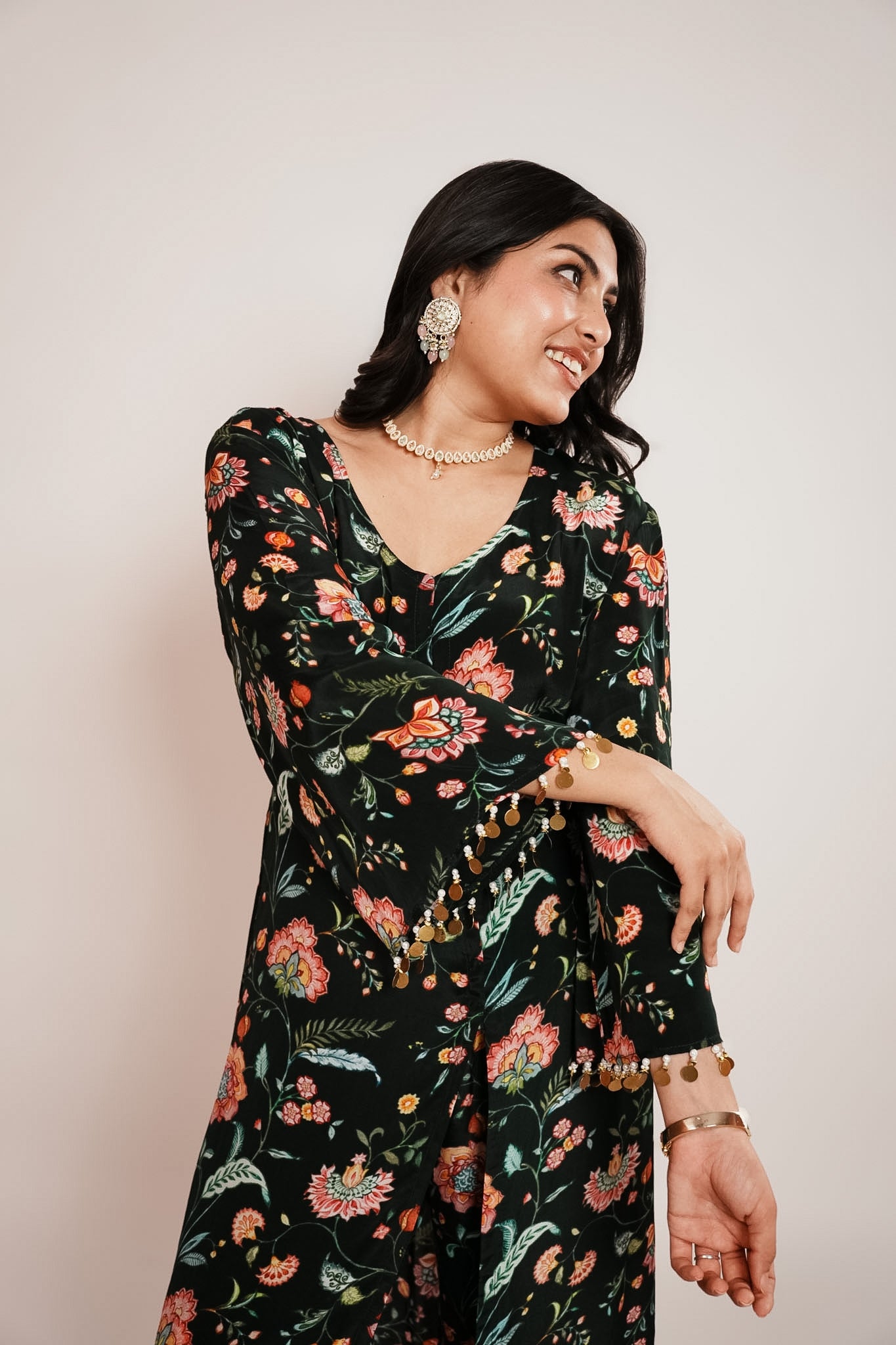 Bottle green chintz kurta set