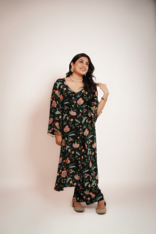 Bottle green chintz kurta set