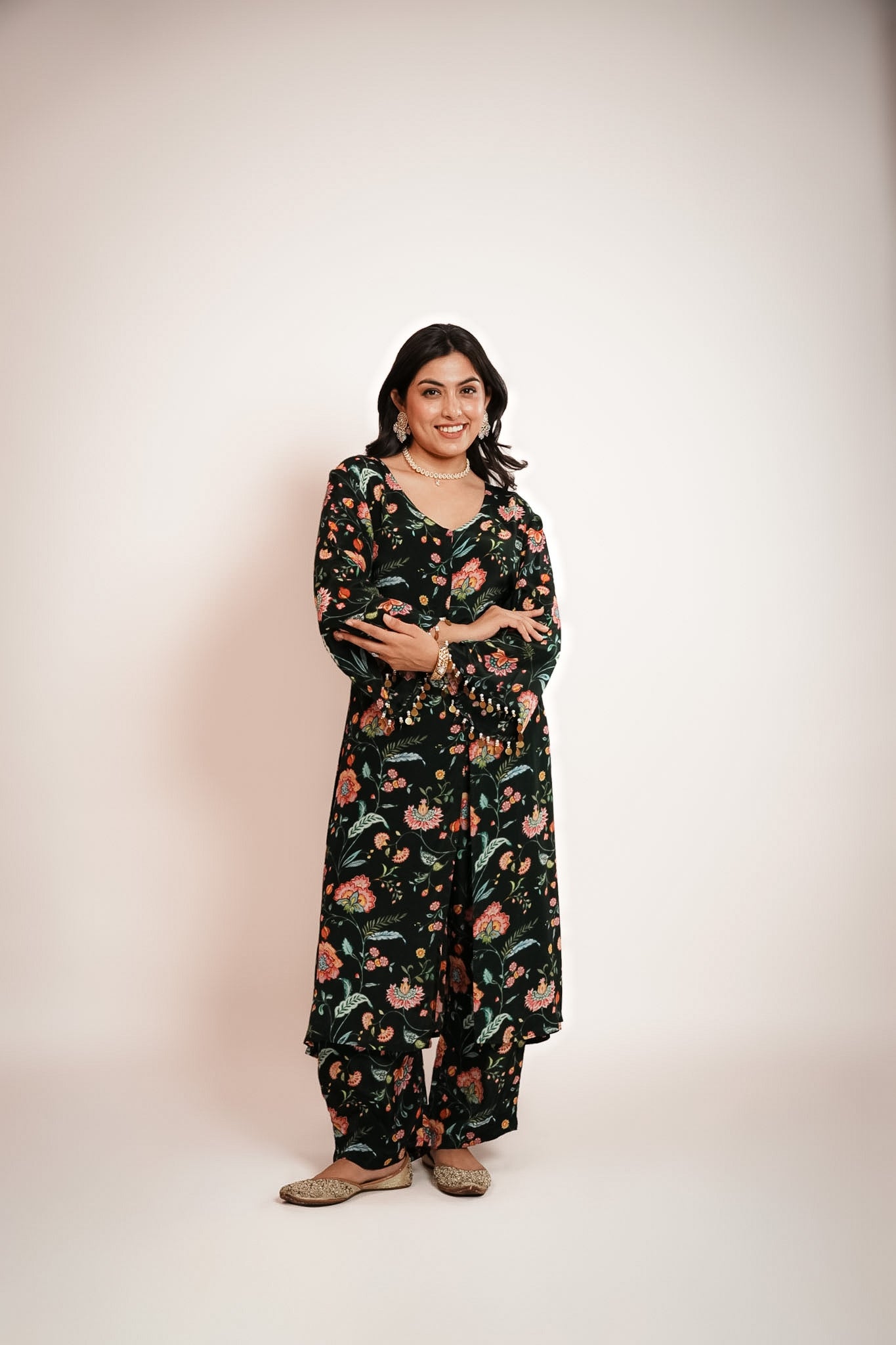 Bottle green chintz kurta set