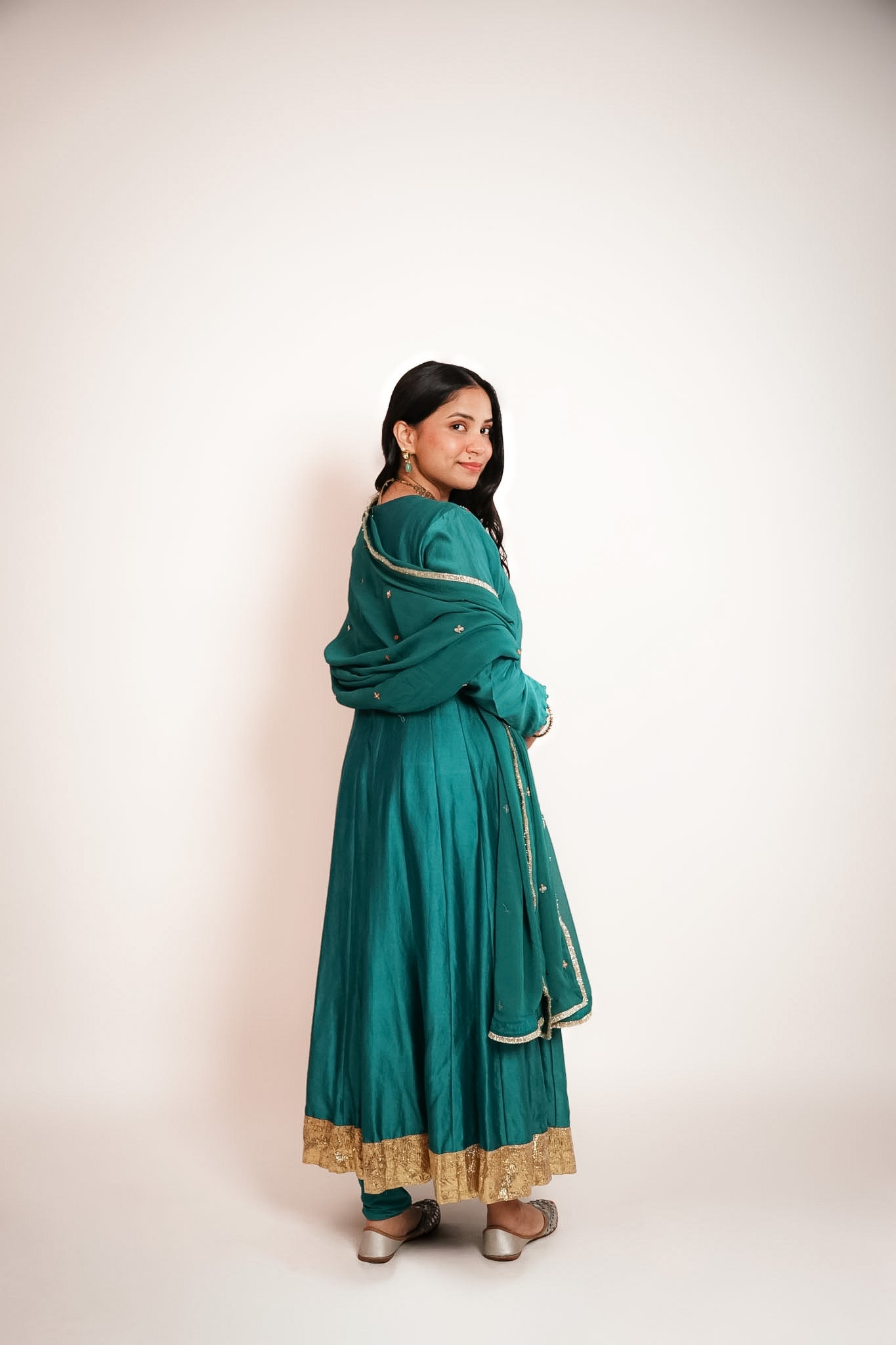 Teal embroidered anarkali set
