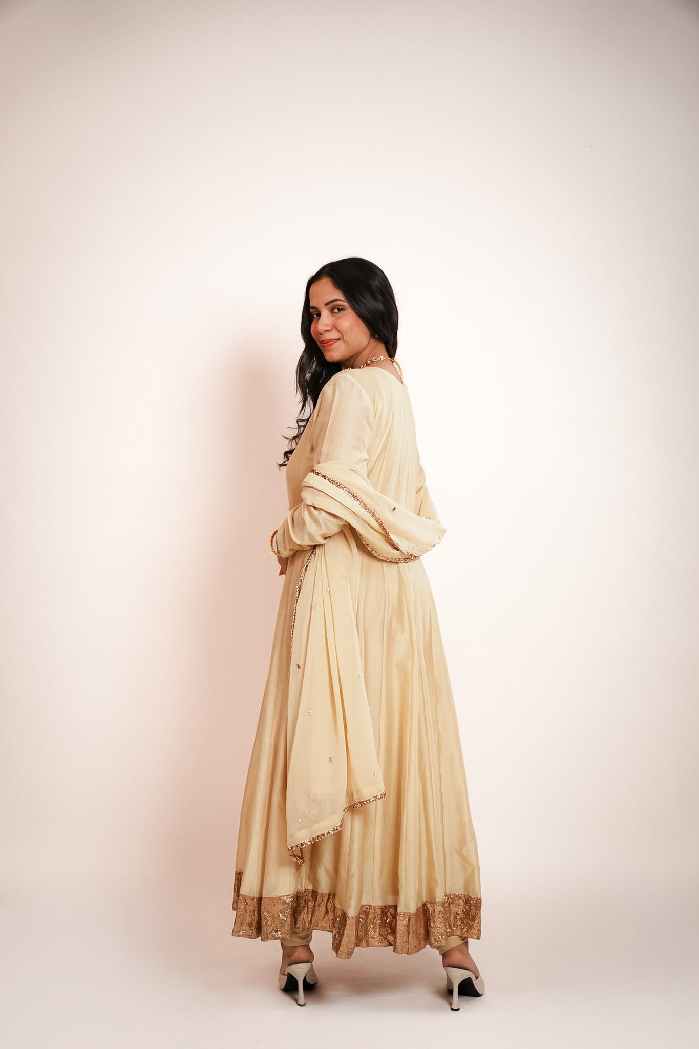 Ivory embroidered anarkali set