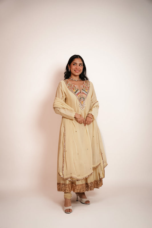 Ivory embroidered anarkali set