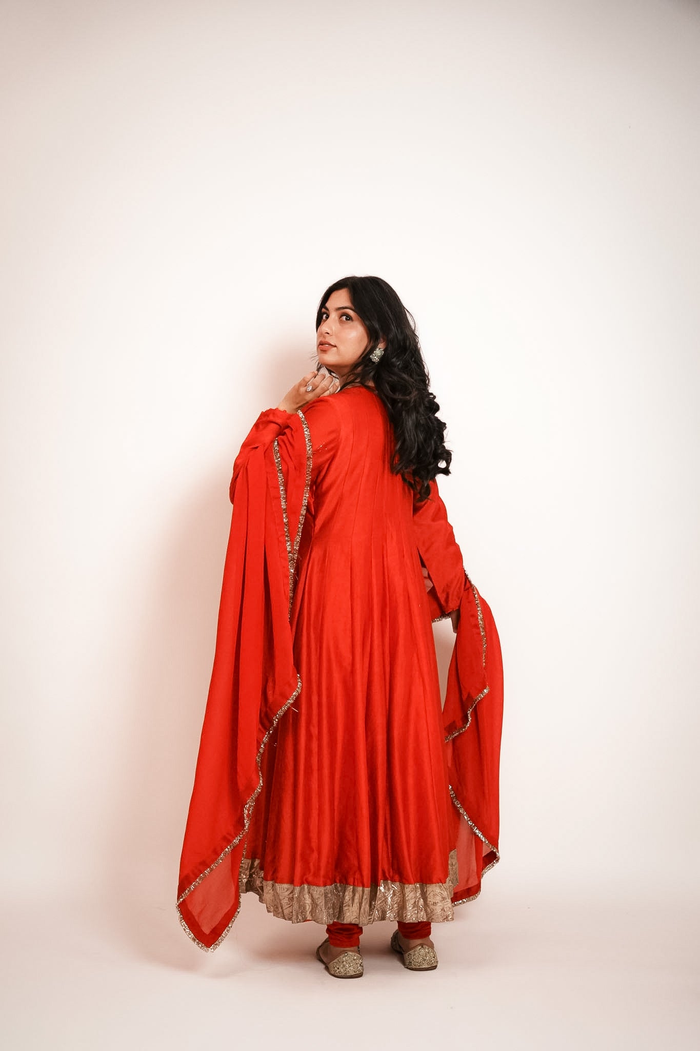 Red embroidered anarkali set