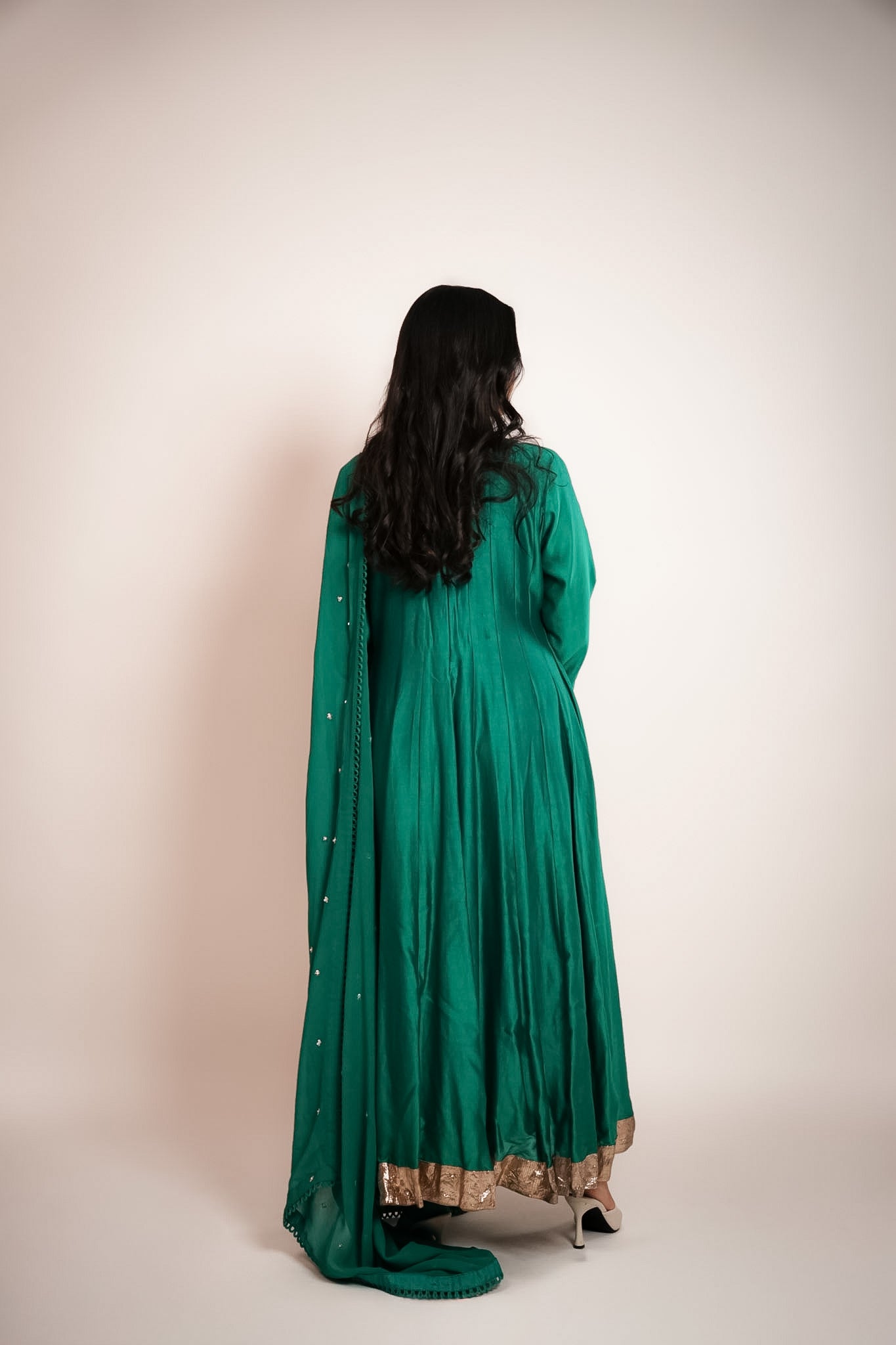 Green embroidered anarkali set