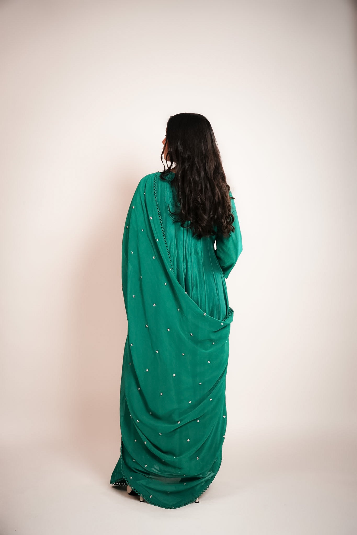 Green embroidered anarkali set