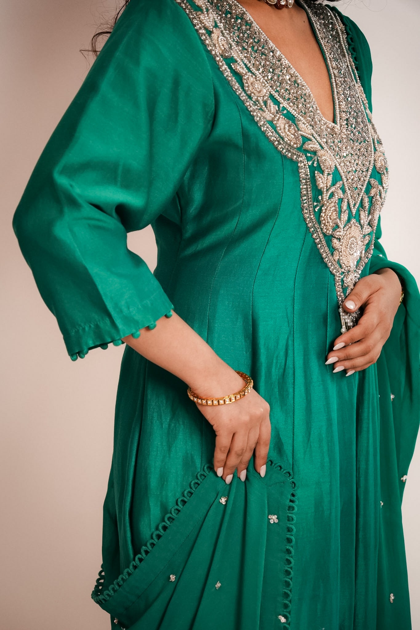 Green embroidered anarkali set