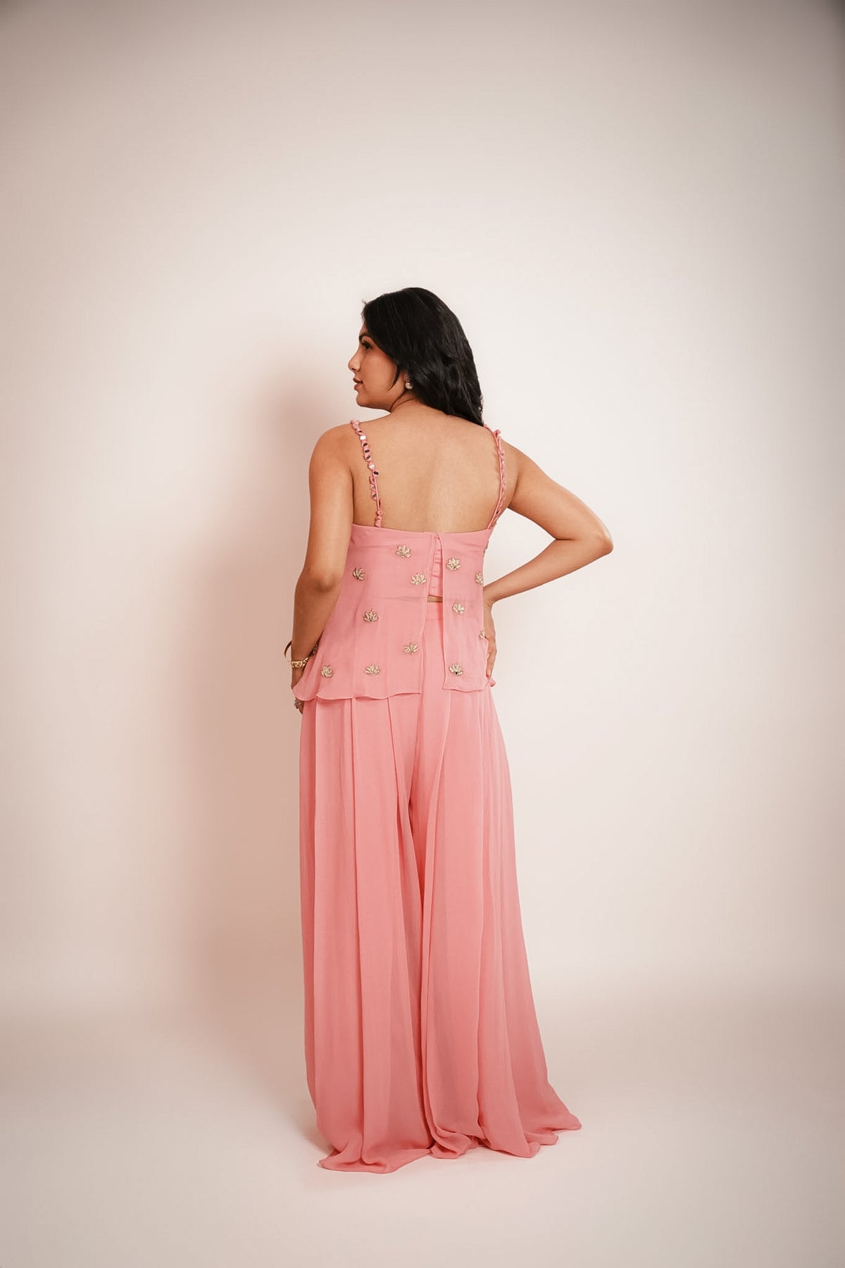 Baby pink embroidered cami & palazzo