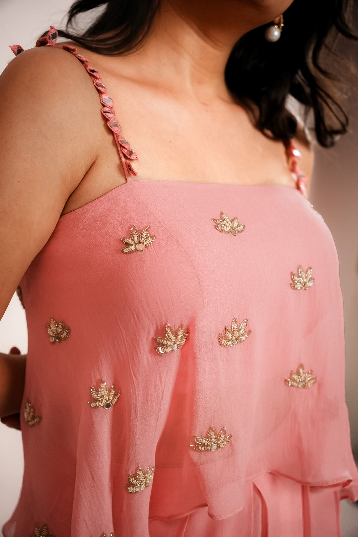 Baby pink embroidered cami & palazzo