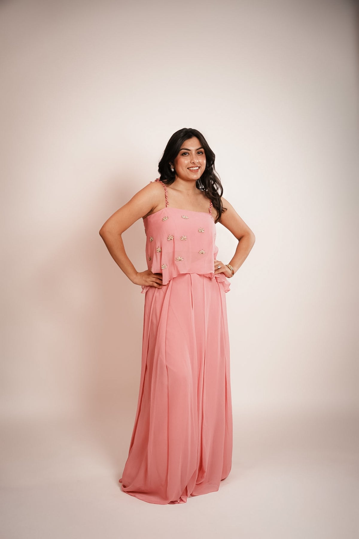 Baby pink embroidered cami & palazzo