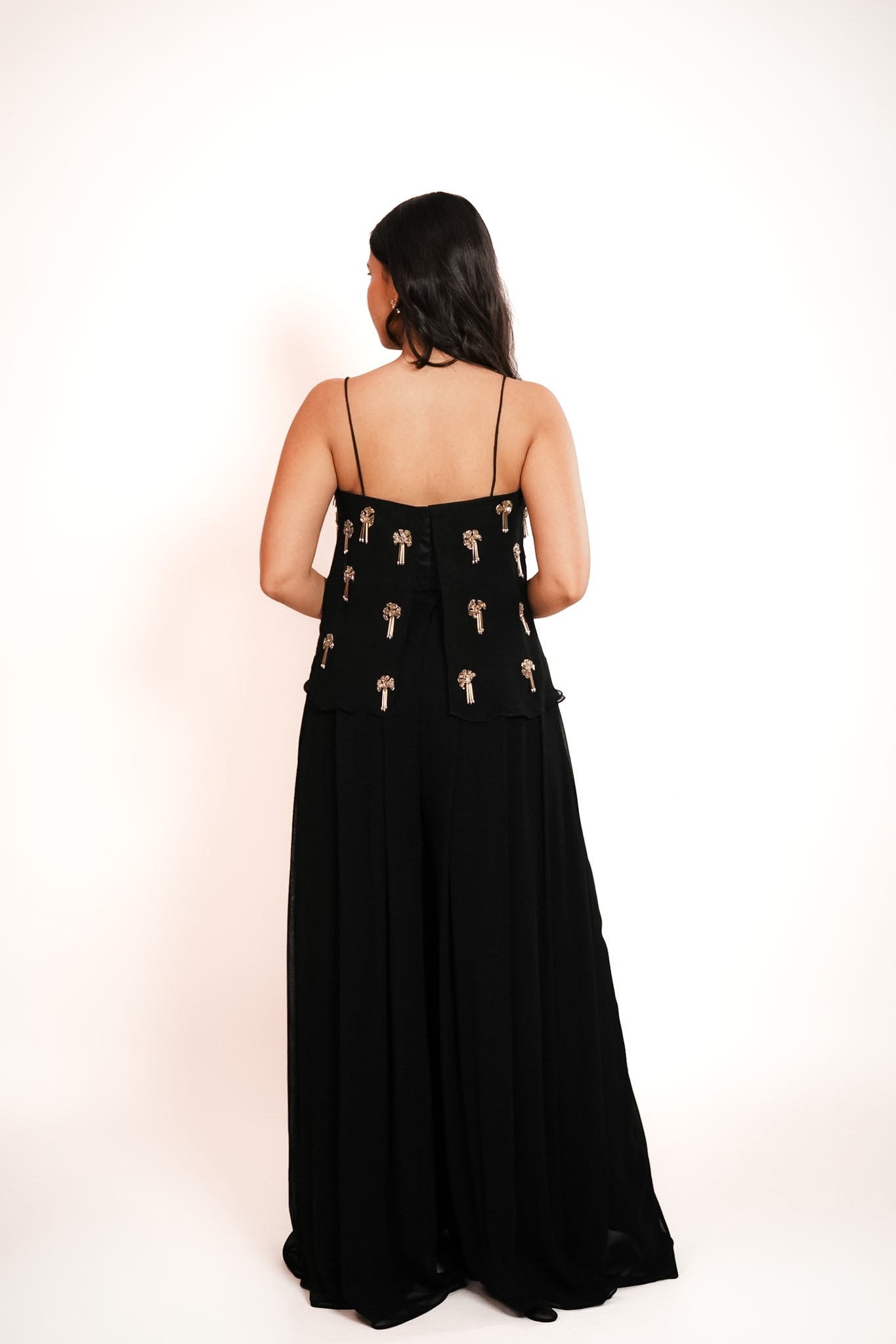 Black embroidered cami & palazzo