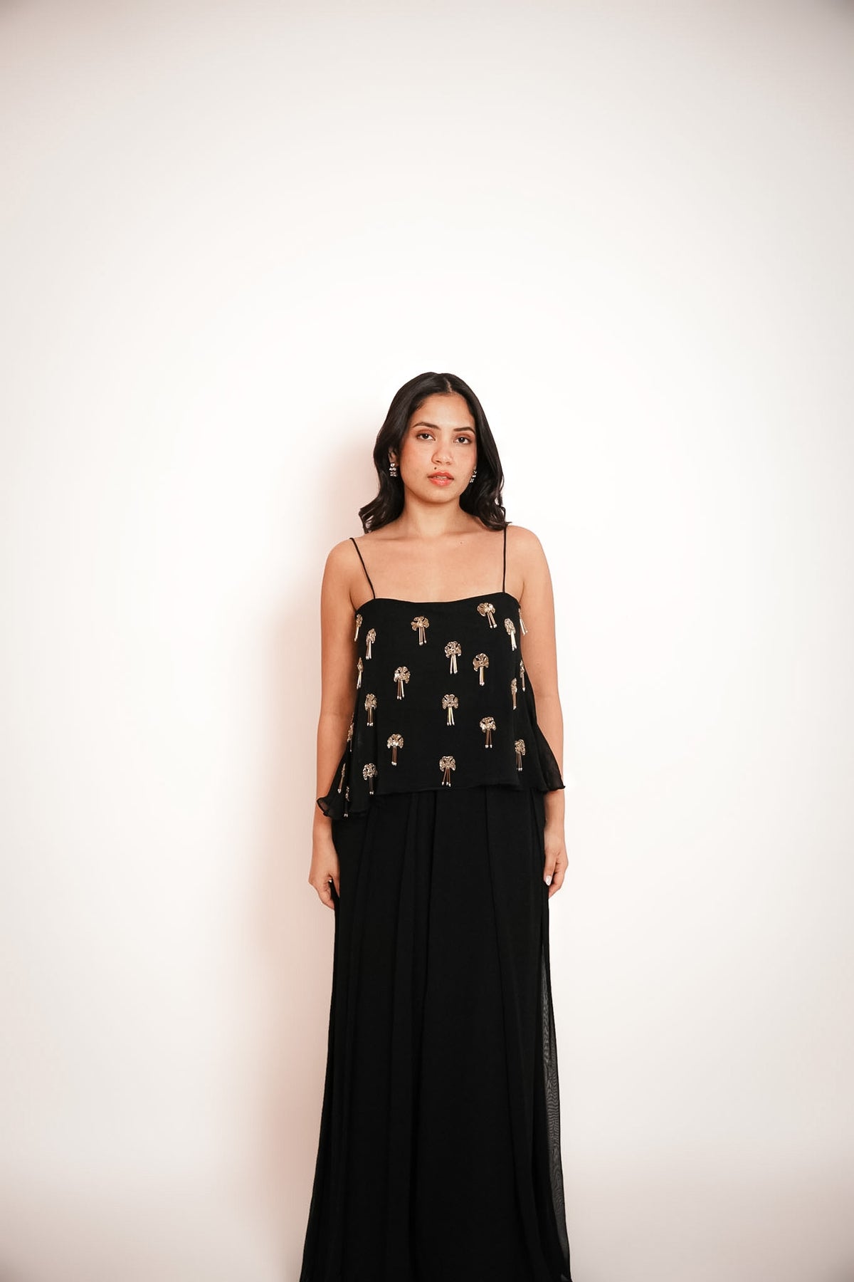 Black embroidered cami & palazzo