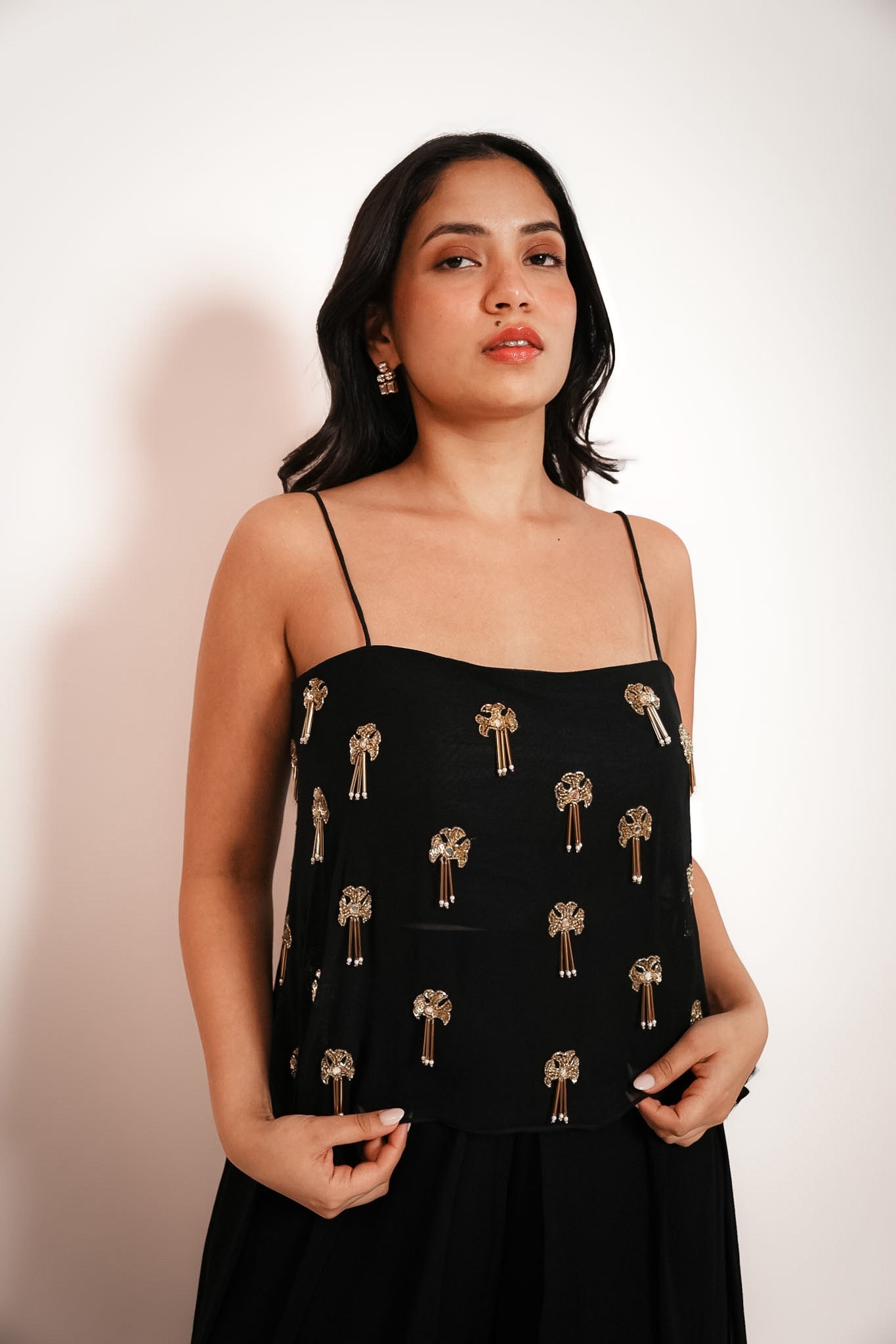 Black embroidered cami & palazzo