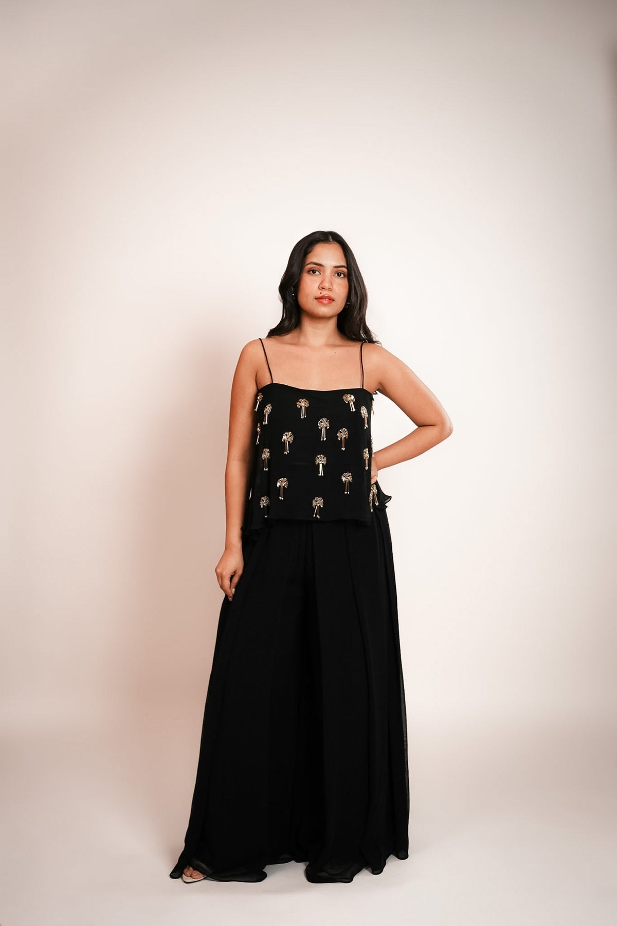 Black embroidered cami & palazzo