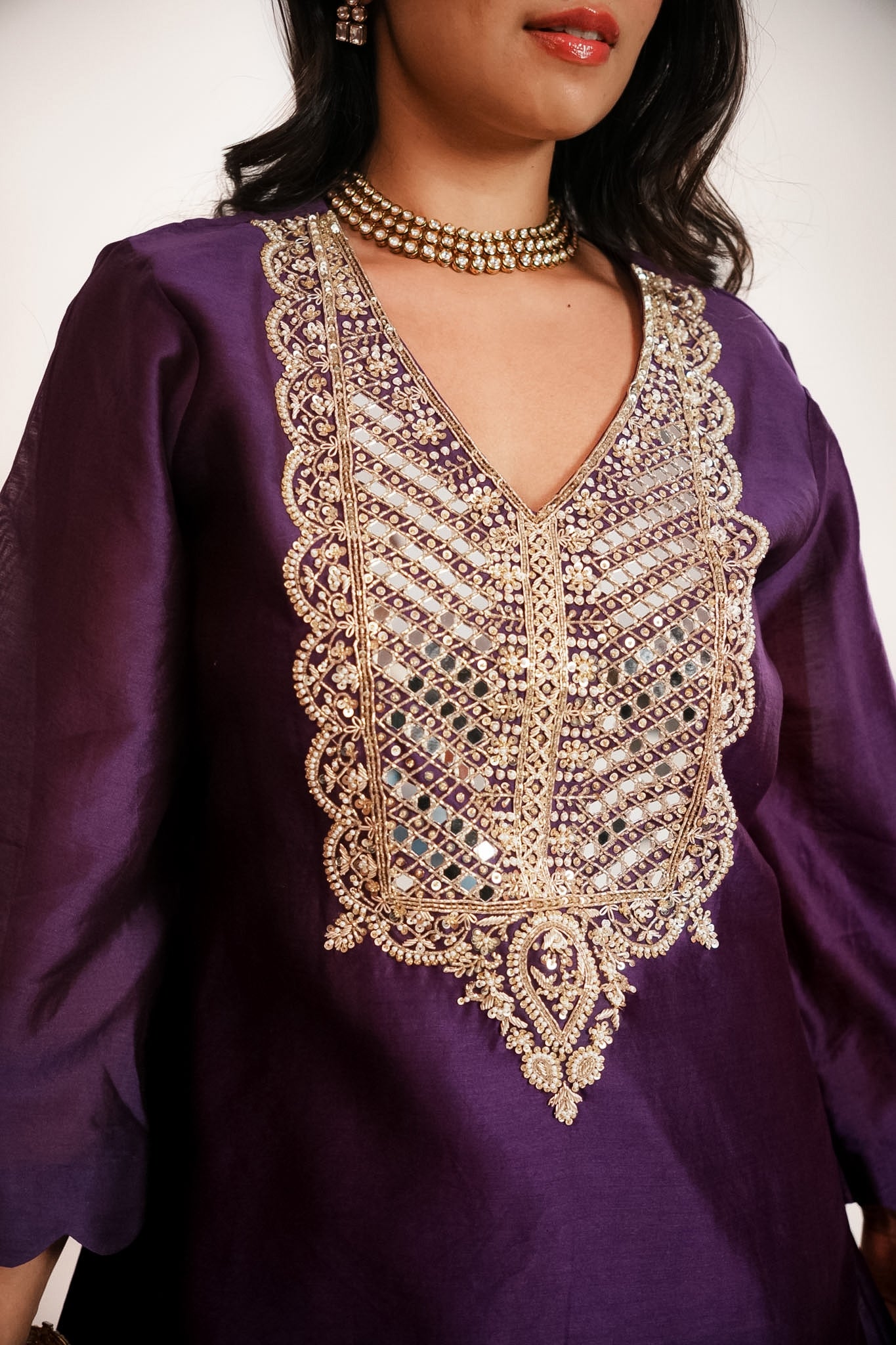 Purple embroidered farshi set