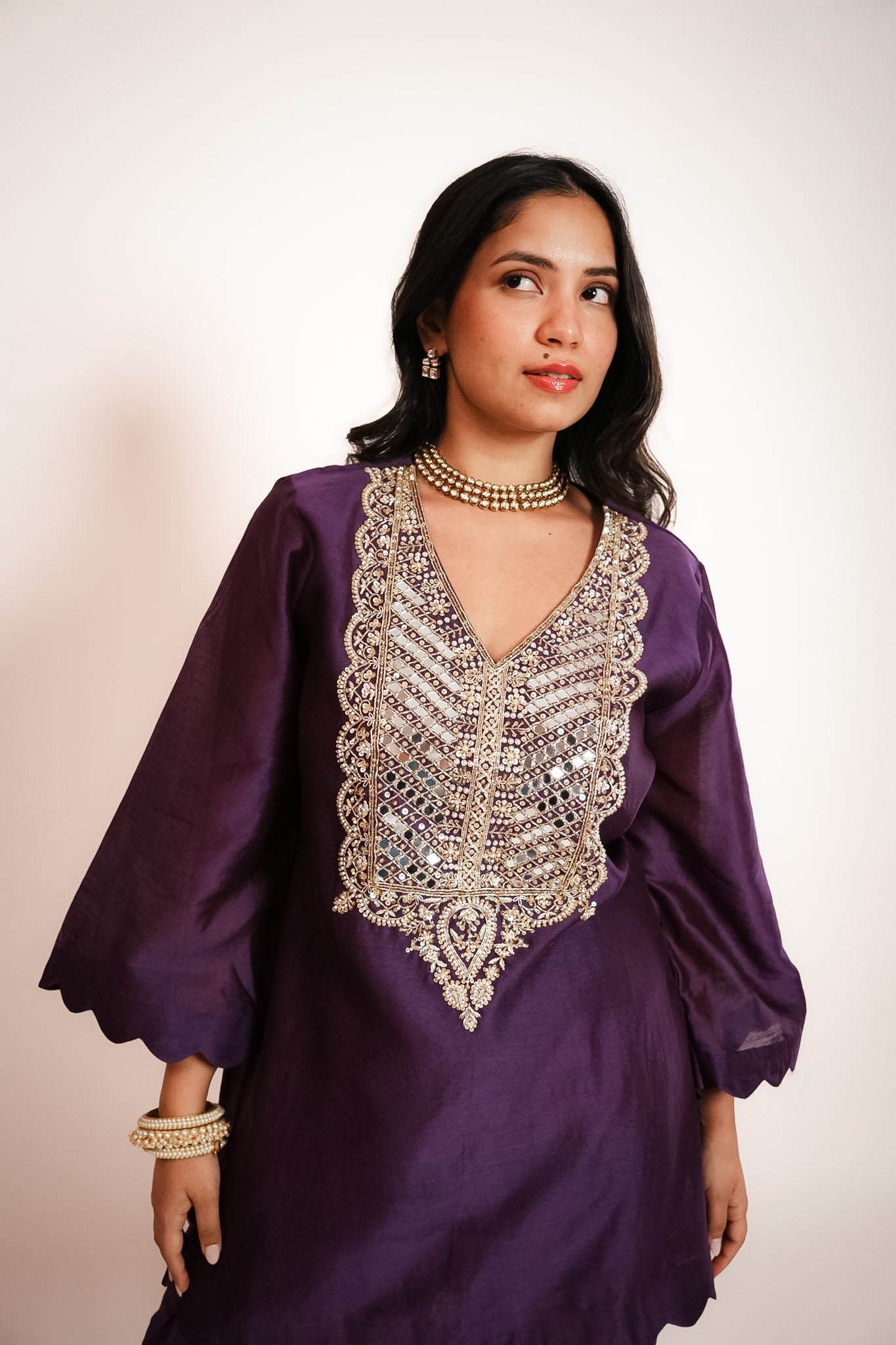 Purple embroidered farshi set