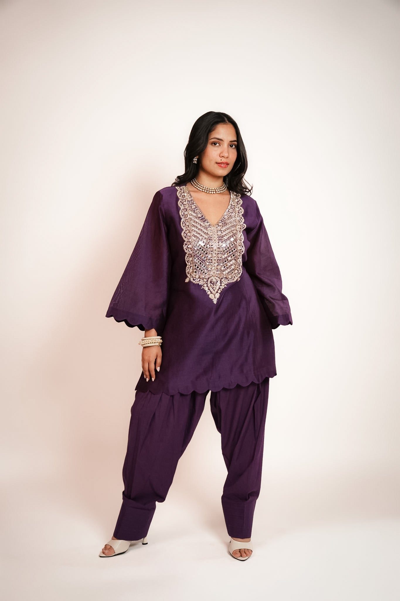 Purple embroidered farshi set