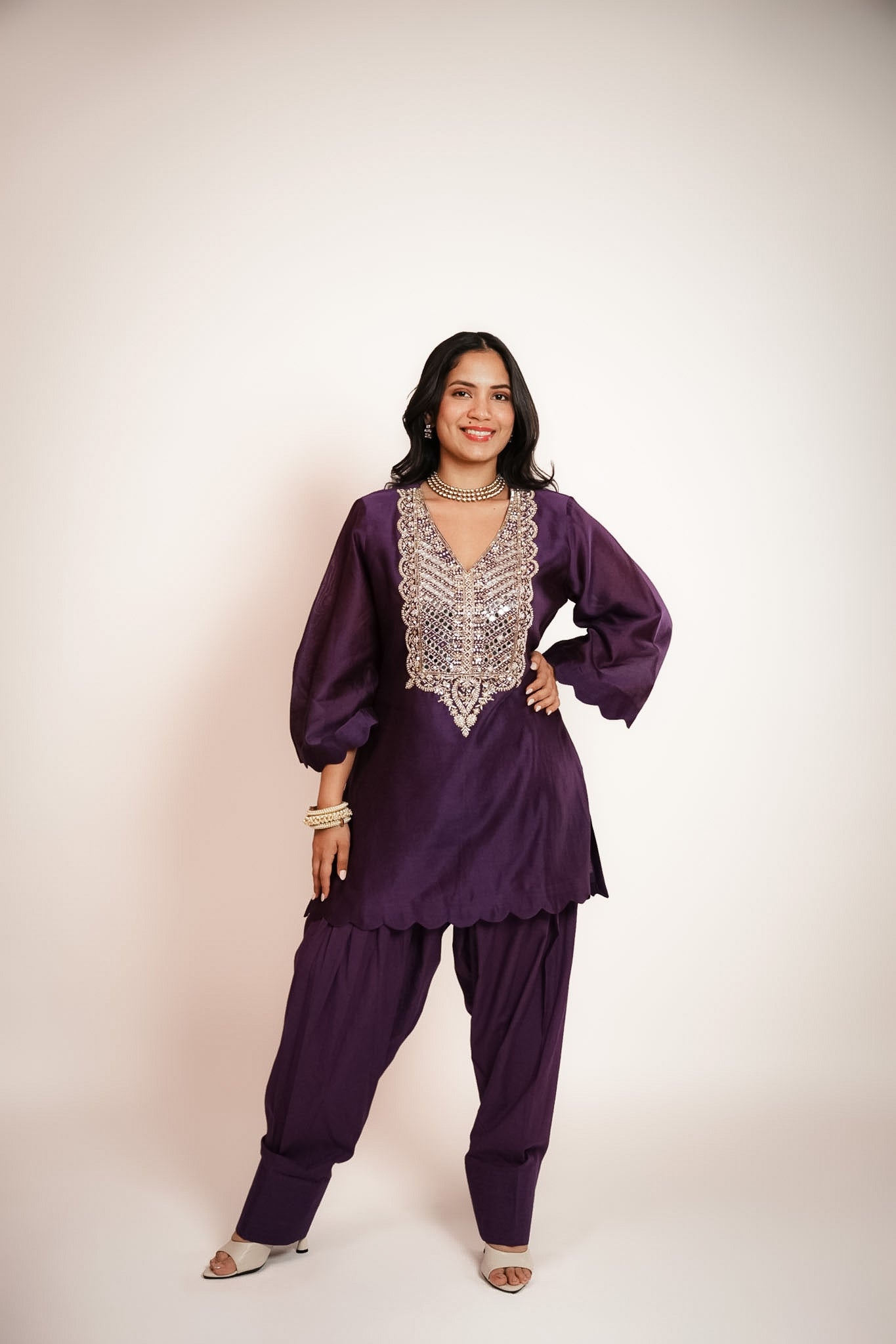 Purple embroidered farshi set