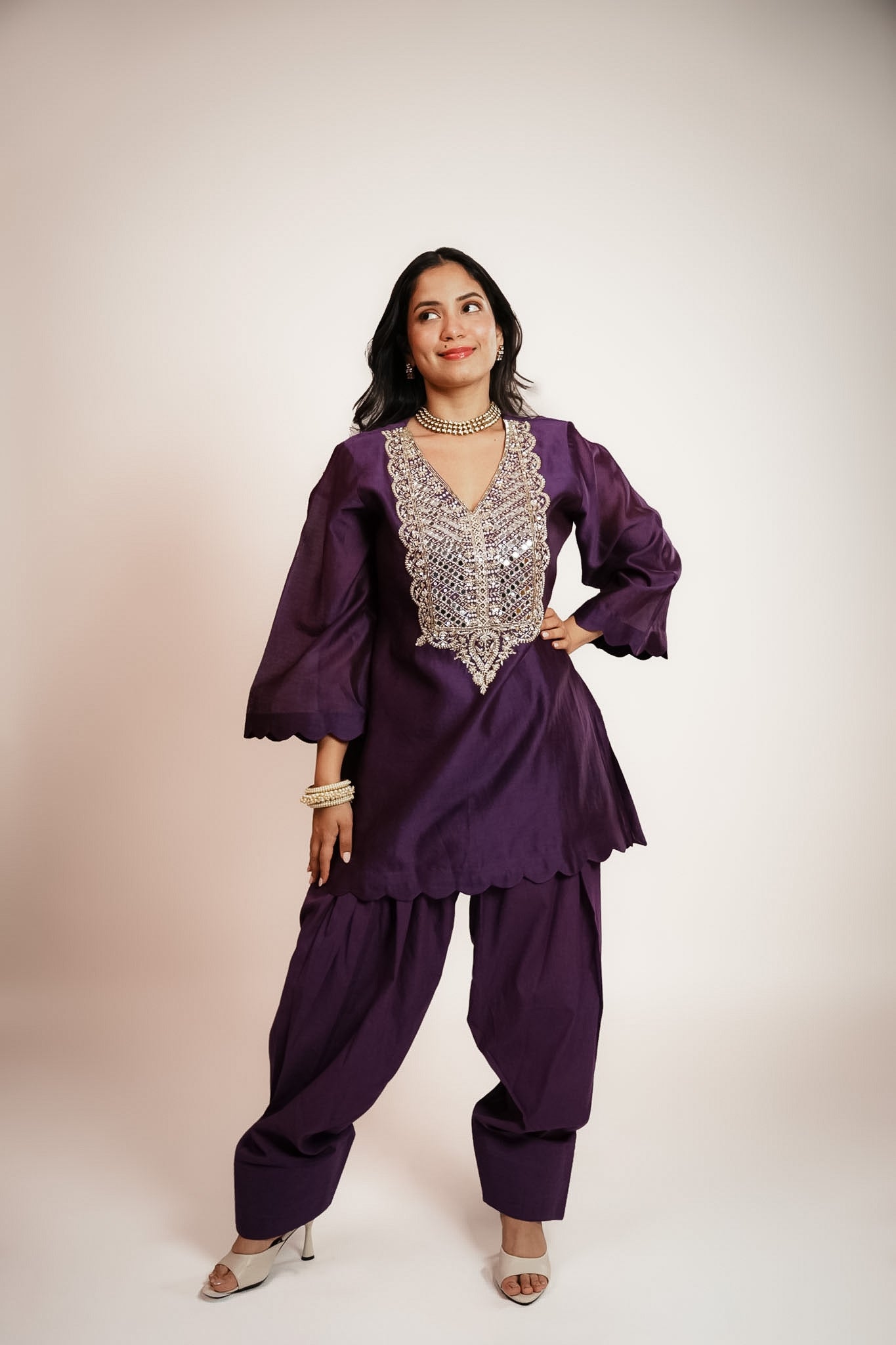 Purple embroidered farshi set