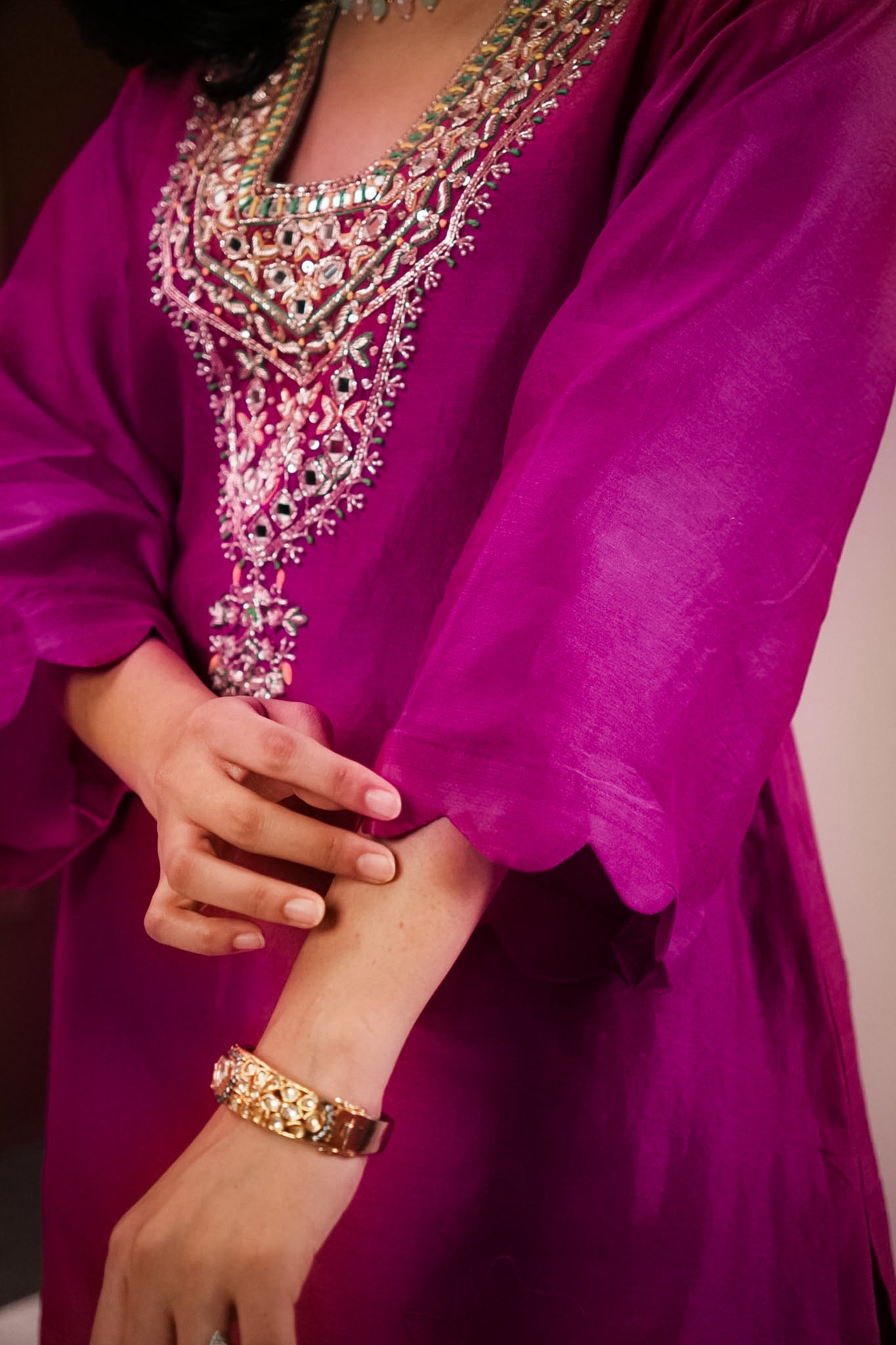 Magenta embroidered farshi set