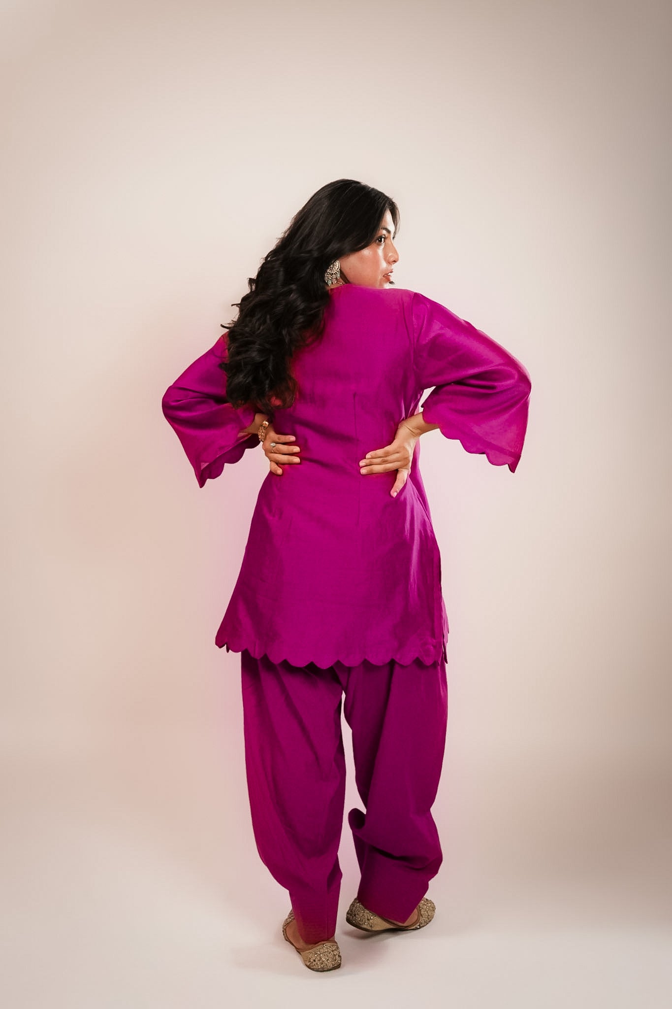 Magenta embroidered farshi set