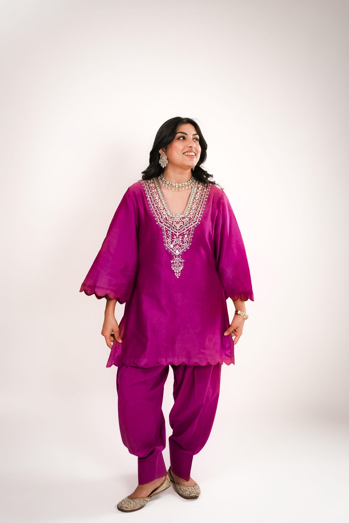 Magenta embroidered farshi set
