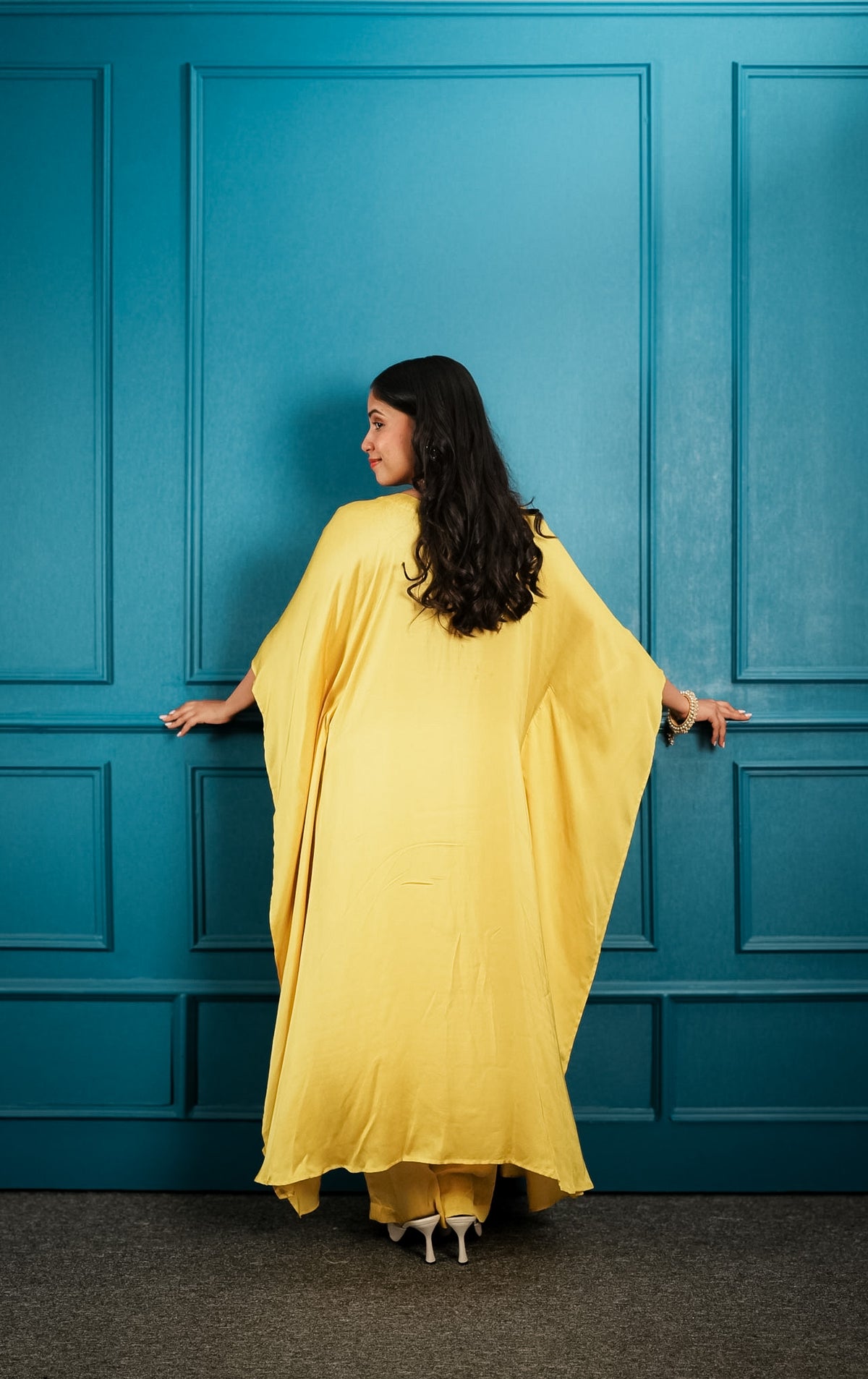Yellow embroidered kaftan set