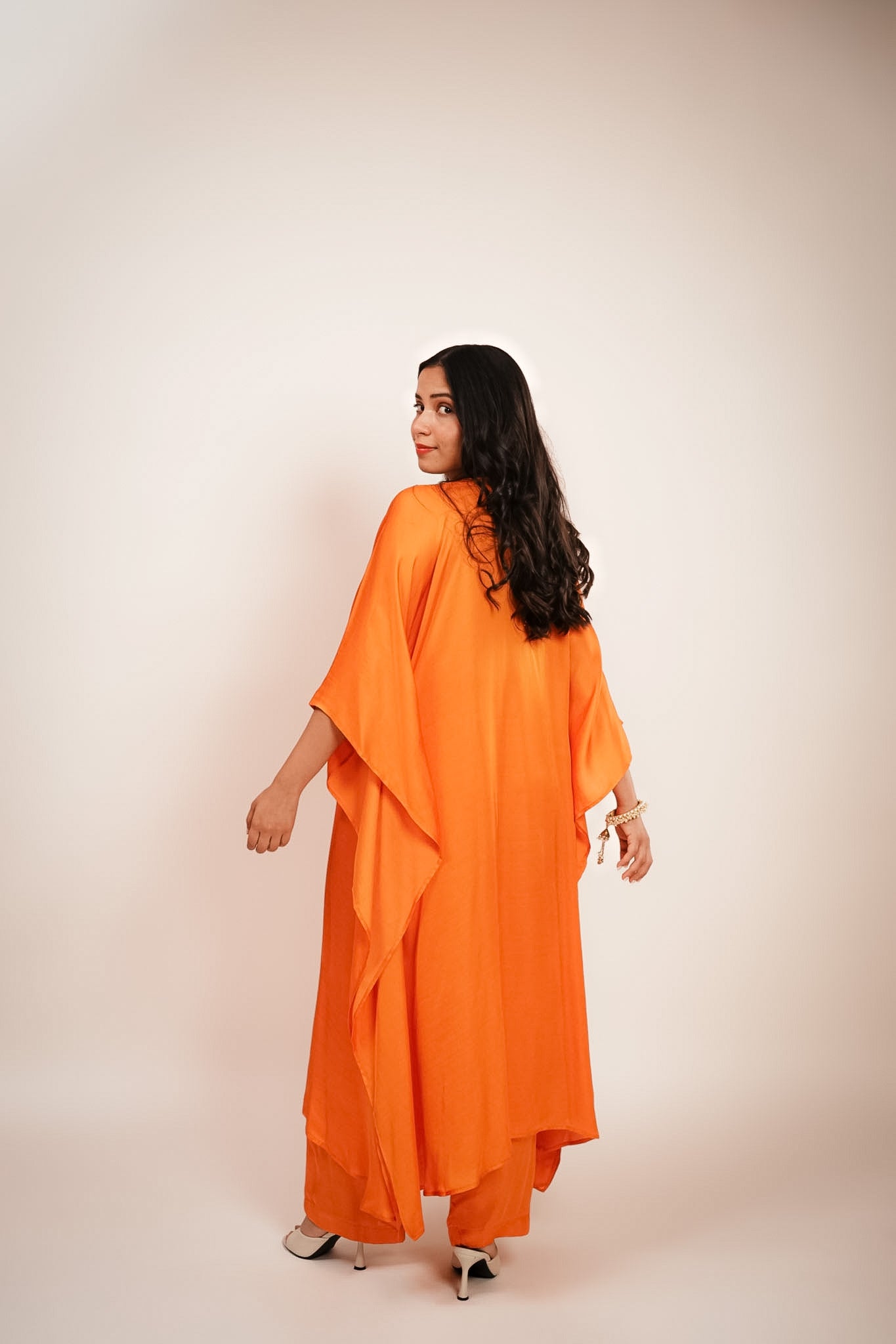 Orange embroidered kaftan set