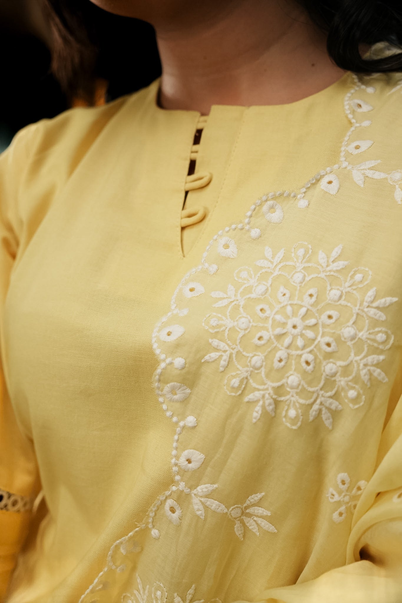 Yellow cutwork kurta set
