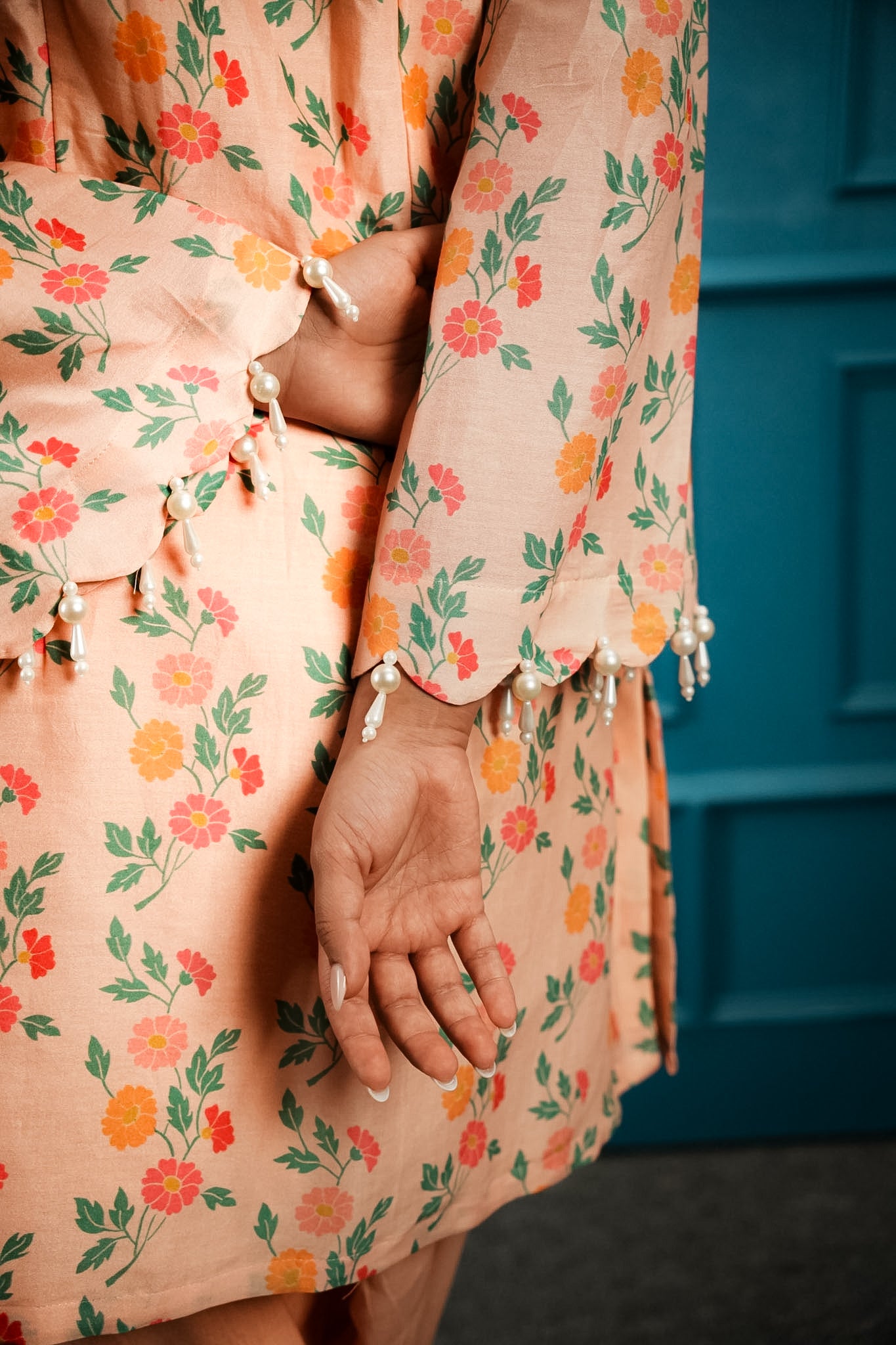 Peach printed & embroidered farshi set