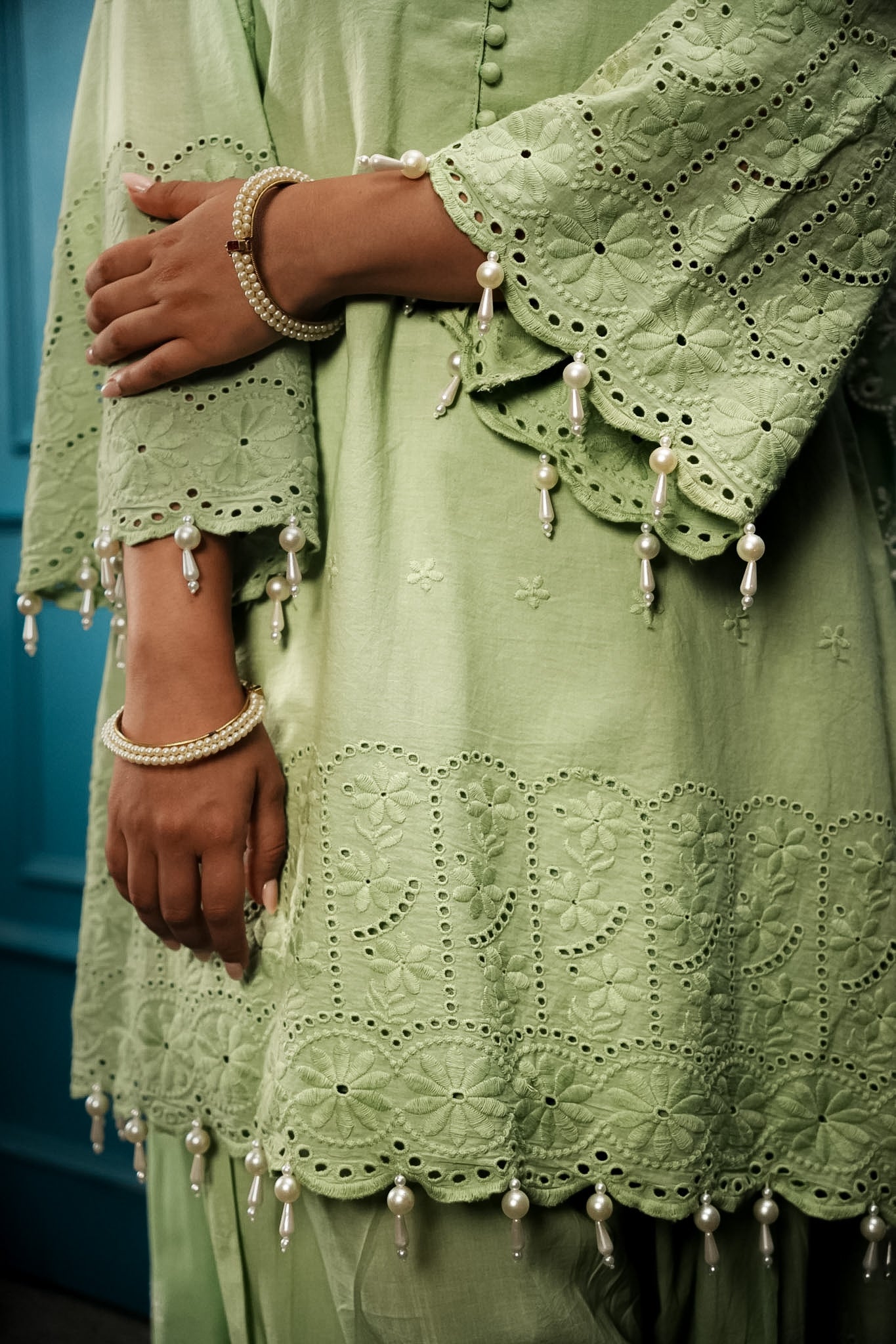 Green cutwork farshi set