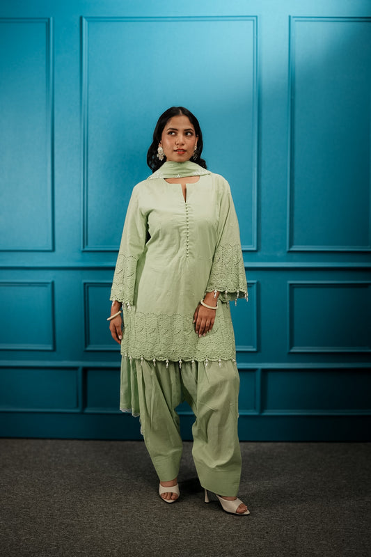 Green cutwork farshi set