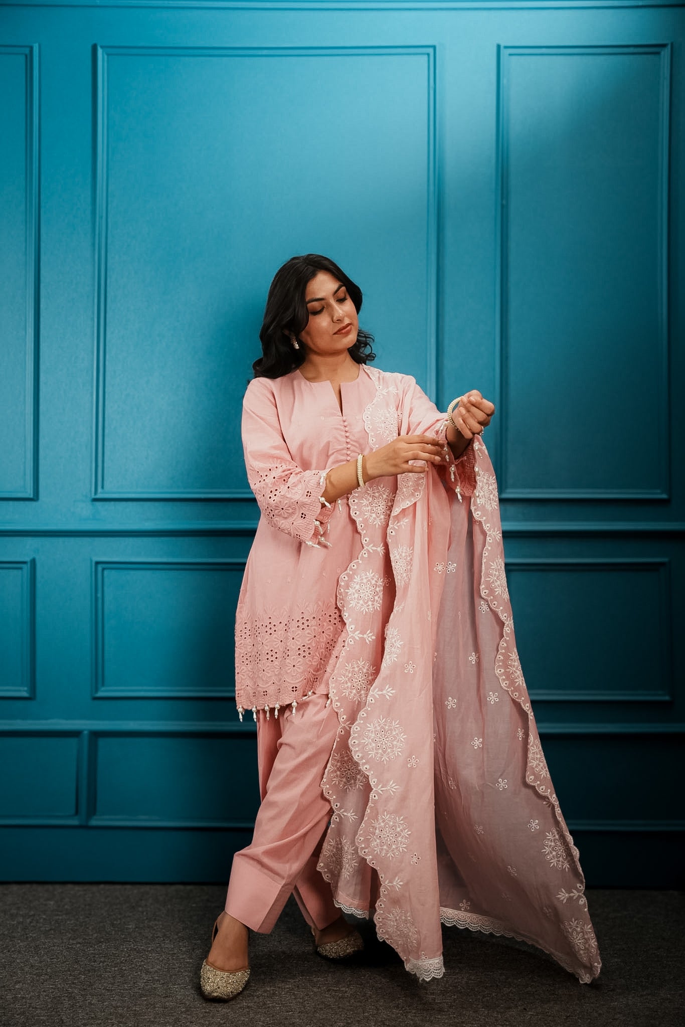 Pink cutwork farshi set