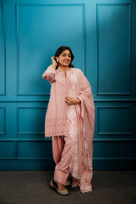 Pink cutwork farshi set