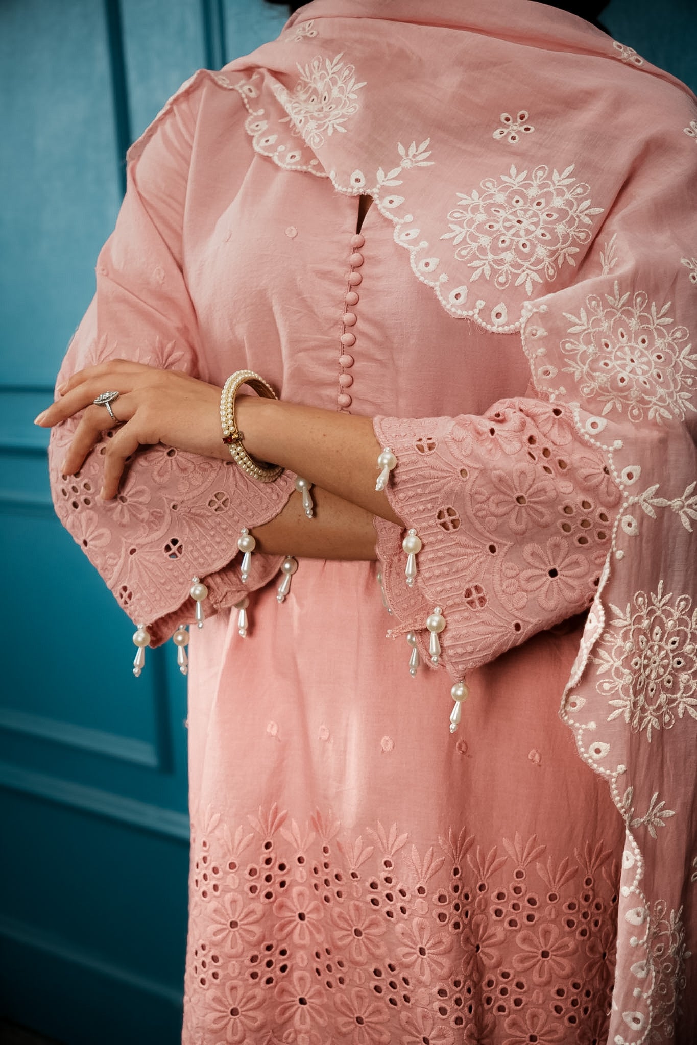 Pink cutwork farshi set