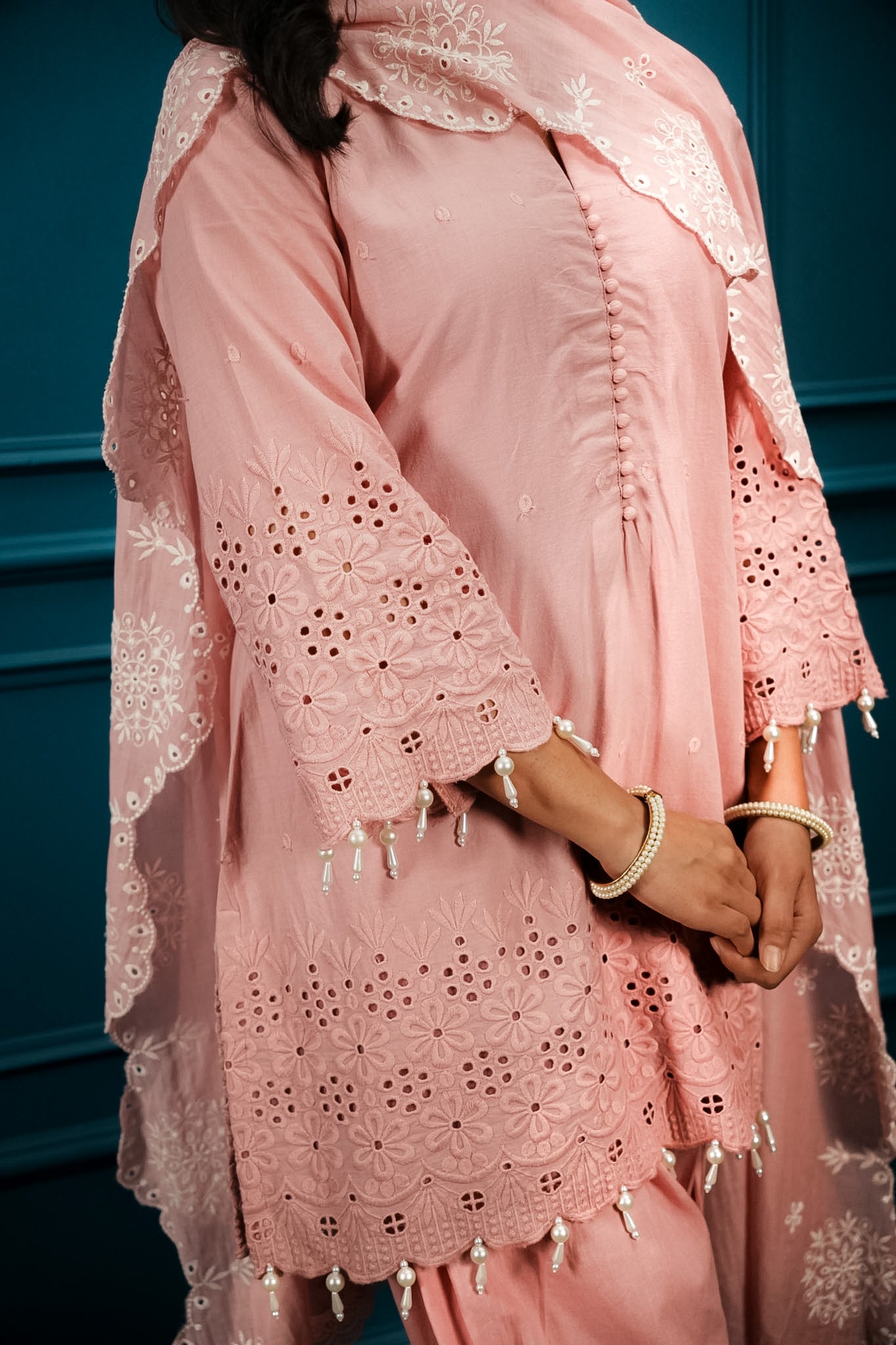 Pink cutwork farshi set